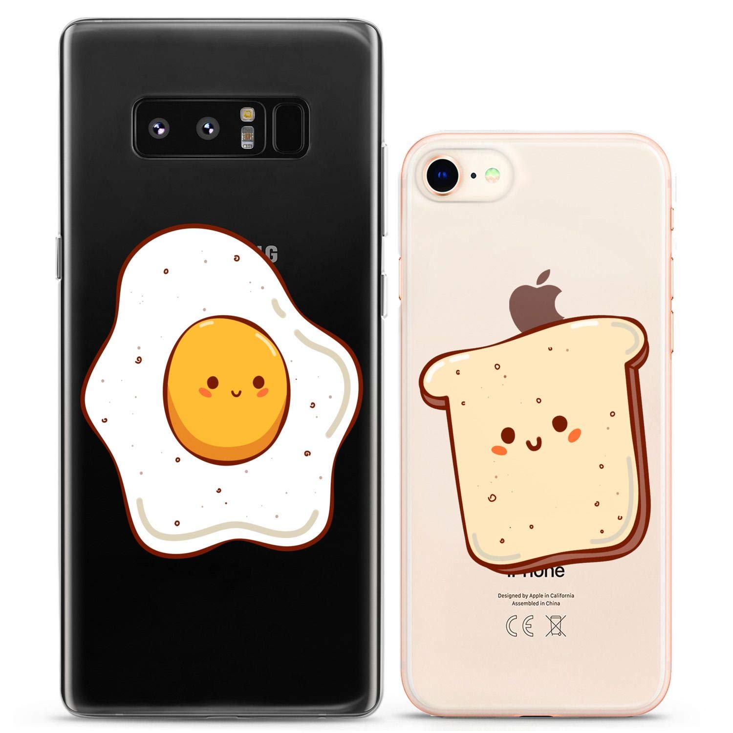 **Matching Couple Phone Cases for iPhone 16/15/14/13/12/11 Pro Max/Mini/XS/X/6s/8 Plus/7+/XR/10/SE/5 - Cute Kawaii Egg Friends Print Slim Clear Flexible Cover - Perfect for Couples, Gifts, and Everyday Use**