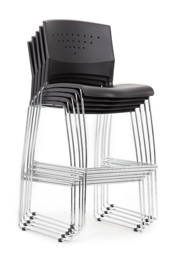 Premium Boss Black Stackable Stool Set of 2 - Chrome Metal Frame Bar Stools for Kitchen Island, Breakfast Nook & Home Decor - Modern Dining & Bar Height Seating - Model B16400 BK 2