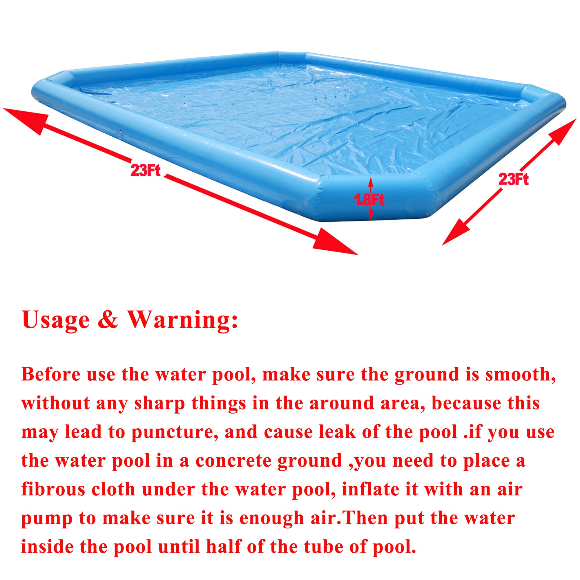 23×23×1.8ft Inflatable Pool - Thickened Family Swimming Pool for Adults & Kids, Outdoor Backyard Water Play, Summer Cooling, Parties with 110V 800W Blower