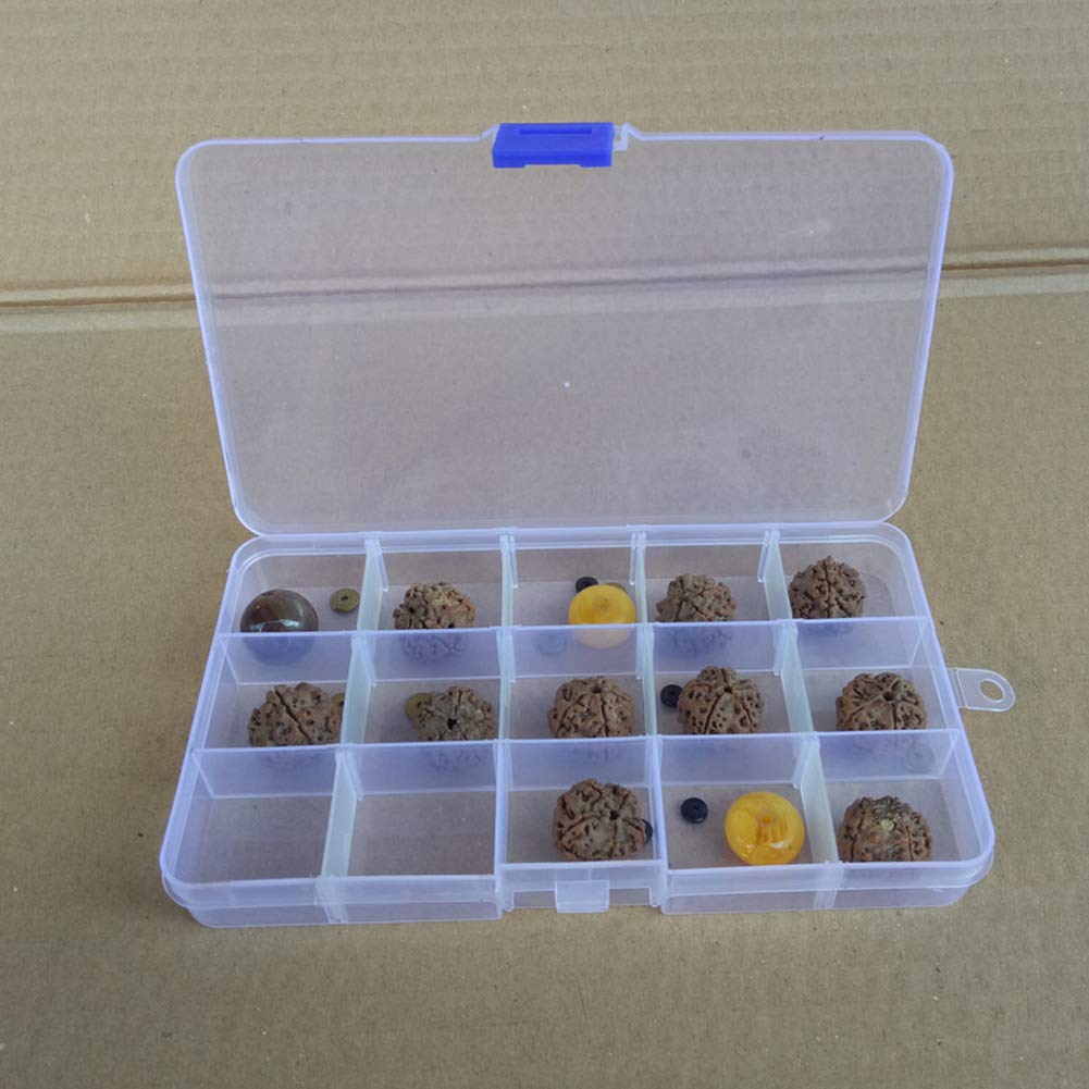2-Piece 15-Grid Clear Plastic Jewelry Organizer Box with Adjustable Dividers - Perfect for Beads, Earrings, Rings & Necklace Storage - Ideal for Travel, Home & Craft Room Organization