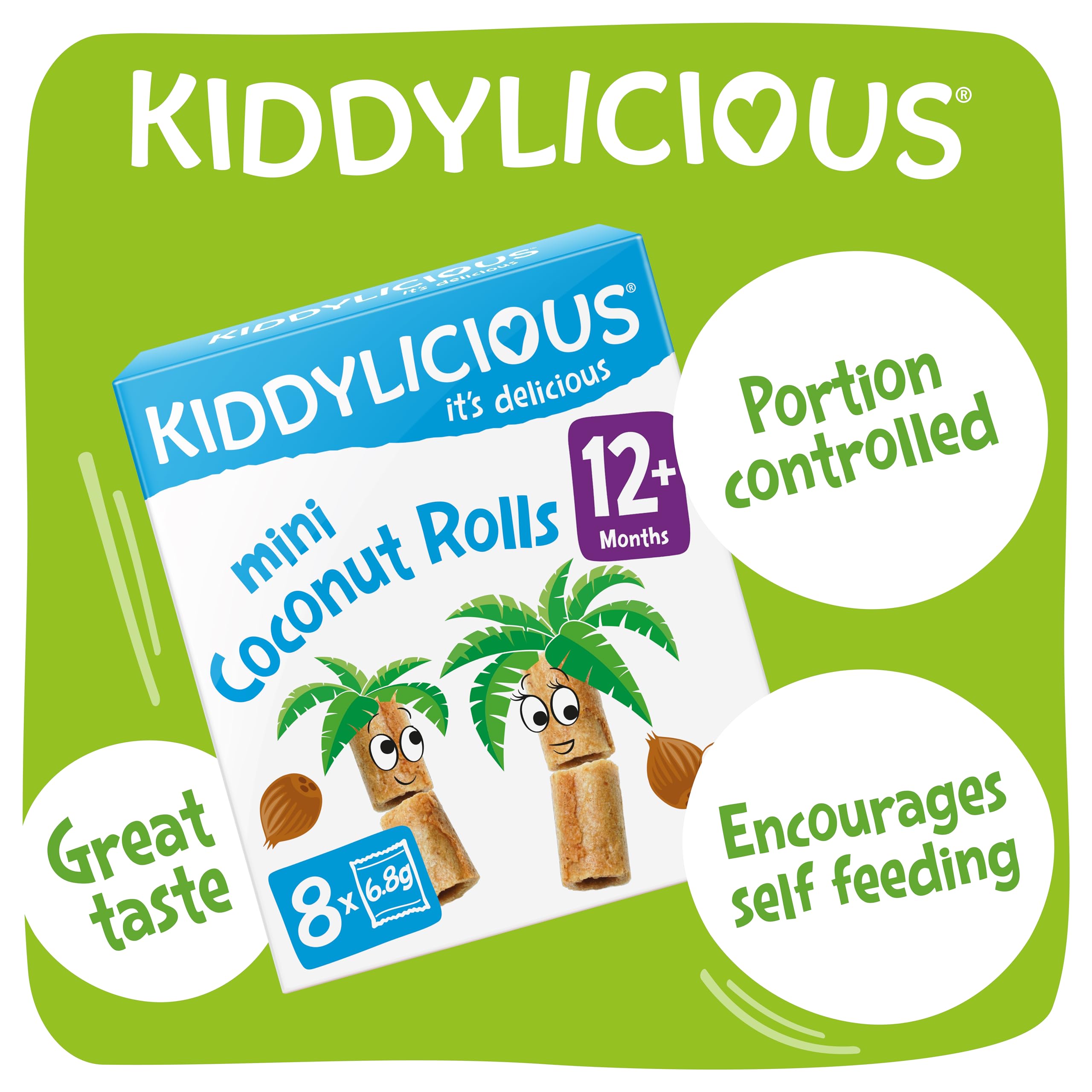 Kiddylicious Coconut Rolls - Healthy Kids Snacks for Toddlers 12+ Months - Gluten-Free & Organic - 8 Packs of 5 (40 Total) - Perfect for School Lunch, Travel & On-the-Go Snacking