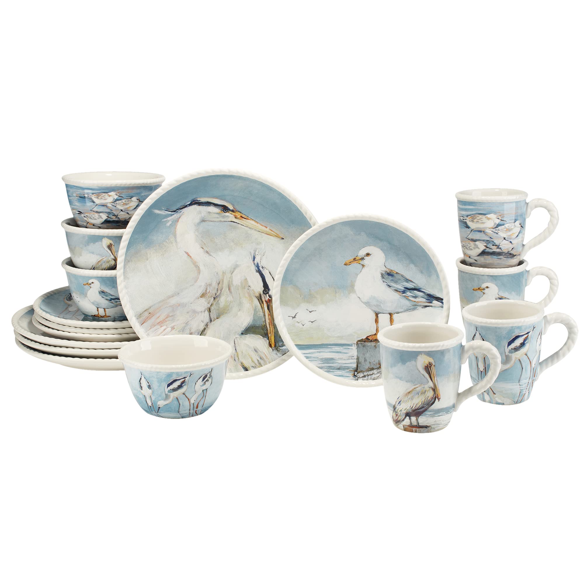 Certified International Shorebirds 16-Piece Dinnerware Set - Service for 4 - Multicolor Plates, Bowls & Mugs - Elegant Dinnerware for Family Meals, Holiday Gatherings & Restaurant Use