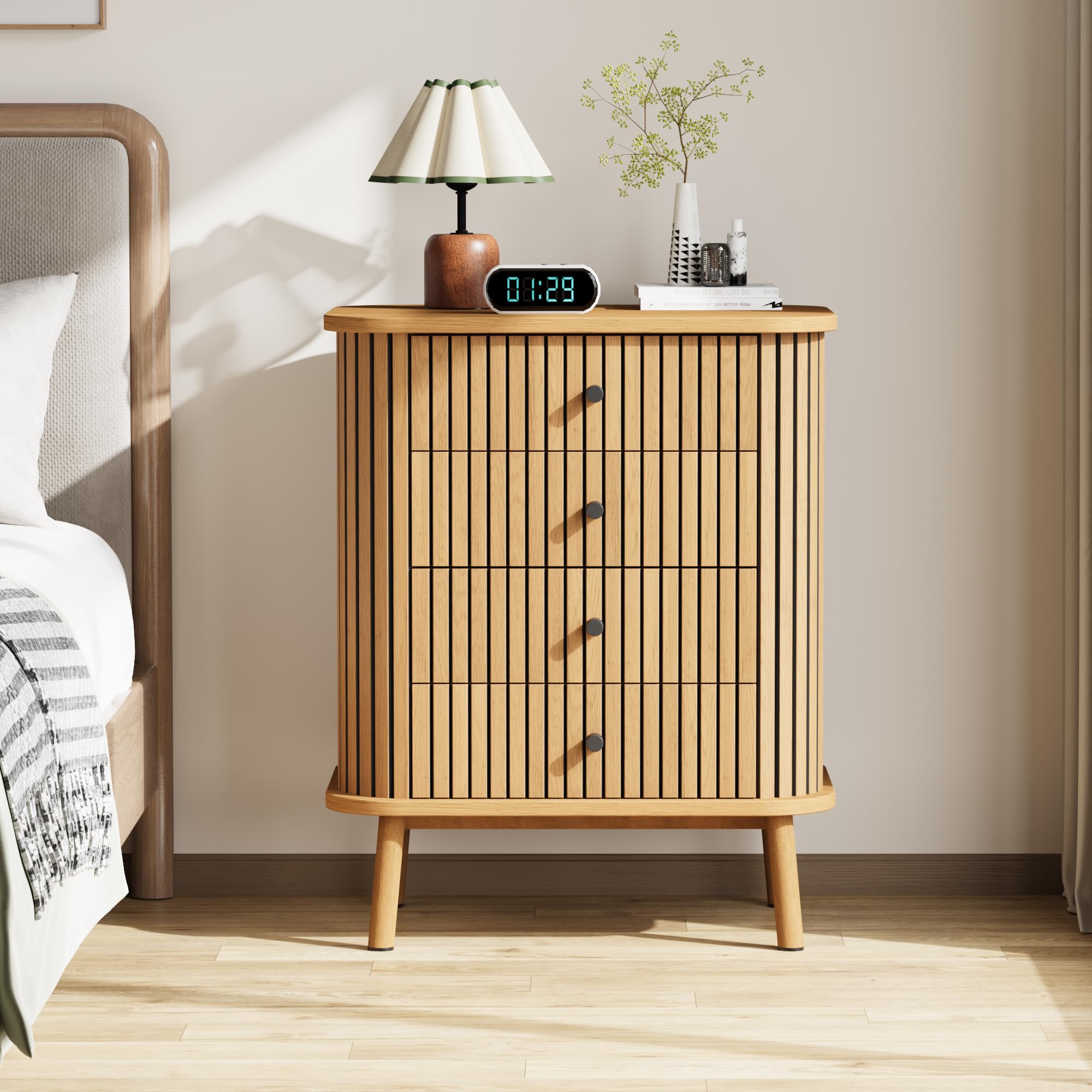 GARVEE 4-Drawer Mid Century Modern Dresser - Wooden Nightstand with Storage Drawers, Bedroom Side Table & Entryway Chest - Perfect for Living Room, Hallway or Nursery Organization