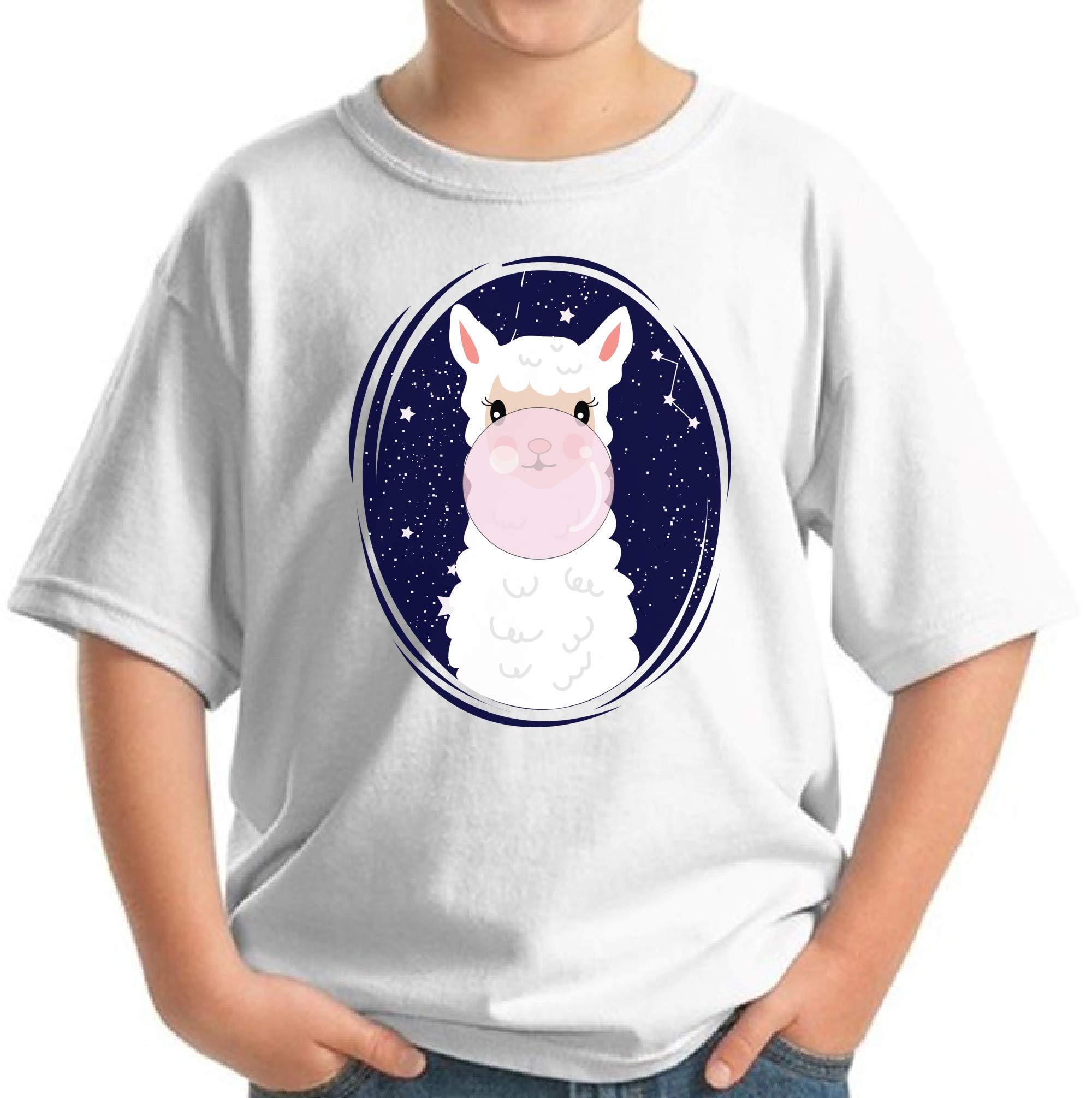 Funny Llama with Pink Gum Youth T-Shirts for Kids - Cute Animal Graphic Tees for School, Playdates & Birthday Gifts | Awkward Styles