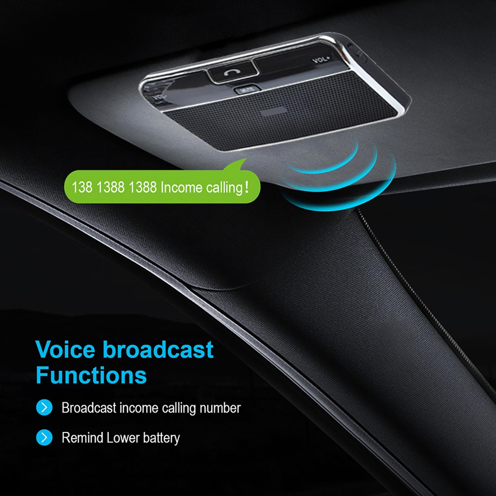 Hands-Free Bluetooth Car Kit - Wireless Car Speakerphone with Visor Clip, MP3 Player & Noise Cancellation for Safe Driving | Perfect for Commuting, Road Trips & Conference Calls