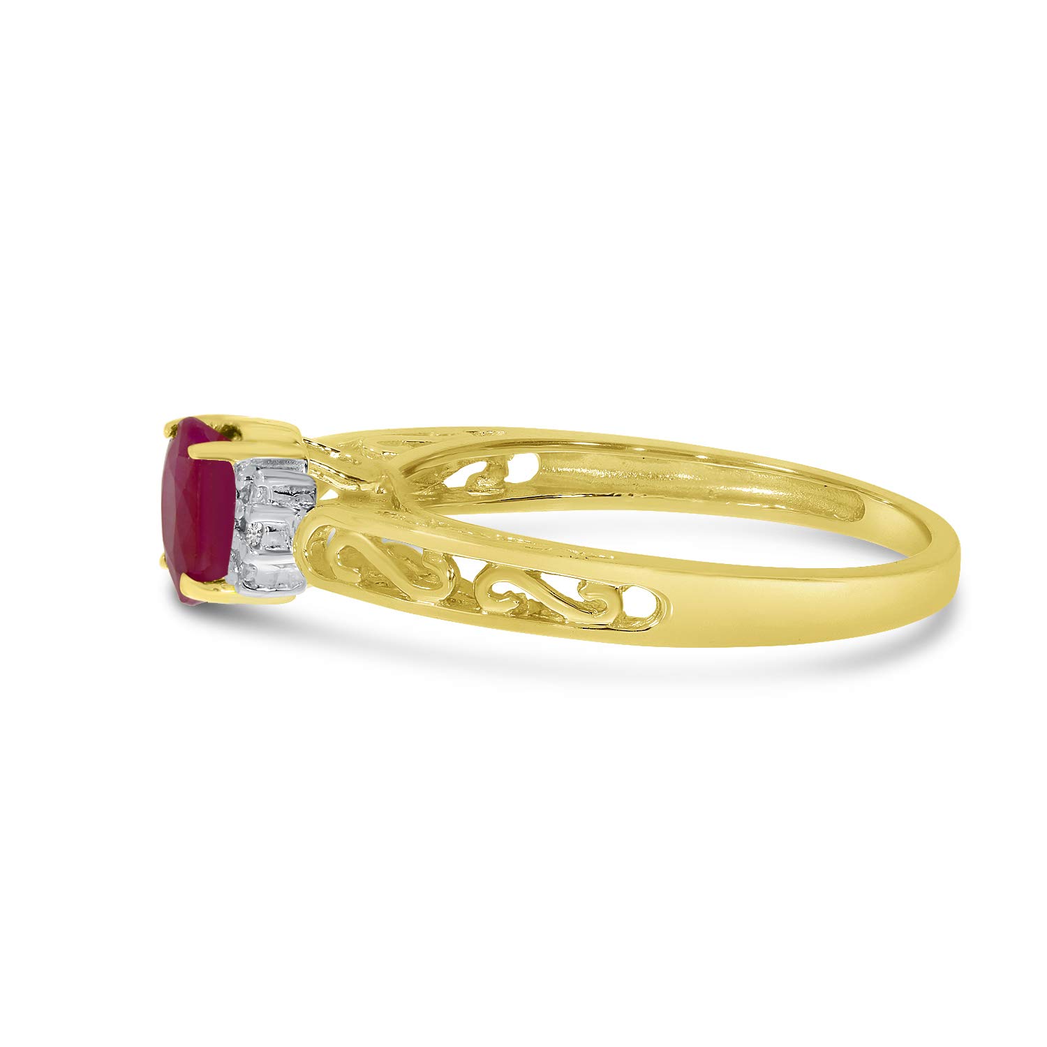 10K Yellow Gold Oval Ruby and Diamond Ring for Women - Elegant Vintage Style Engagement & Wedding Band - Perfect for Anniversaries, Proposals, and Special Occasions
