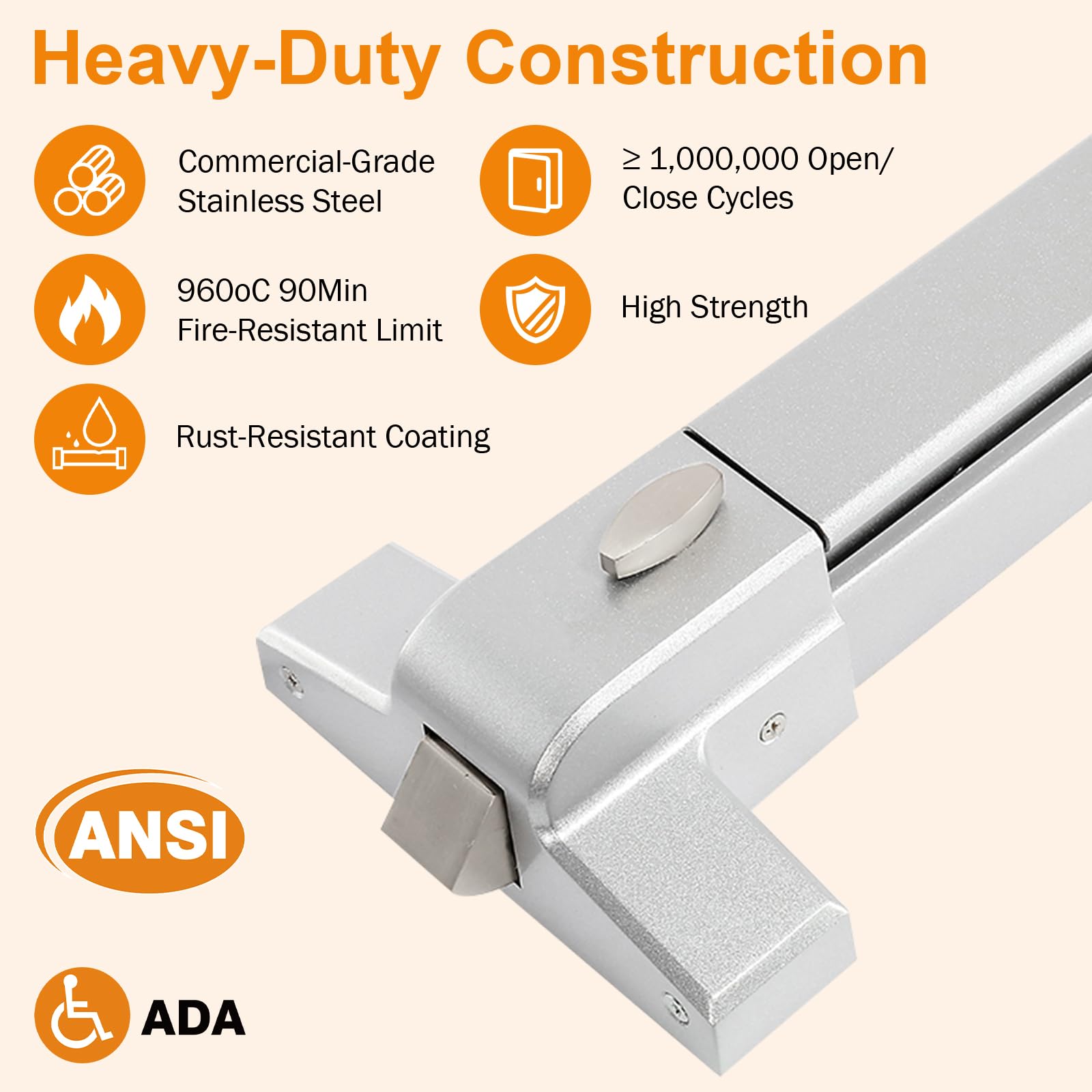 BEAMNOVA Commercial Door Push Bar Panic Exit Device with Exterior Lever Lock, Key Roller, Strike Plate & End Cap - Universal Emergency Hardware for 27.5