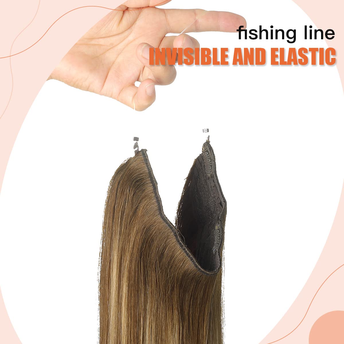 XDhair 14 Inch 70g Balayage Chocolate Brown to Caramel Blonde Invisible Wire Hair Extensions - Real Human Hair Clip-Ins (#4/27) for Daily Wear, Parties & Special Occasions