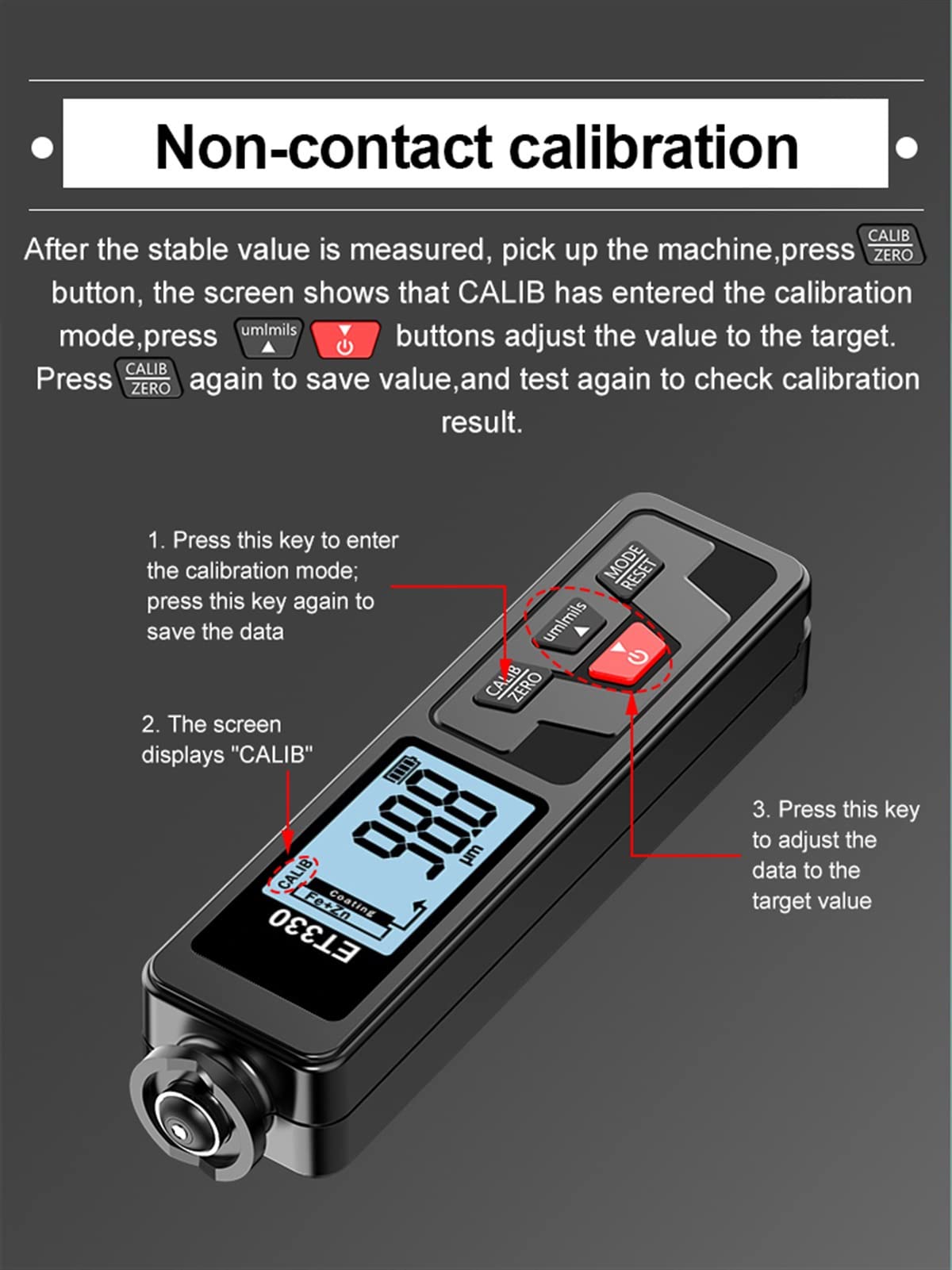 KIRANDY ET330+Zn Car Paint Thickness Gauge - 0-1500um Digital Coating Thickness Meter for Metal, Electroplate & Auto Body (Fe/NFe) - Black-Green - Perfect for Automotive Repair, Quality Control & Industrial Applications