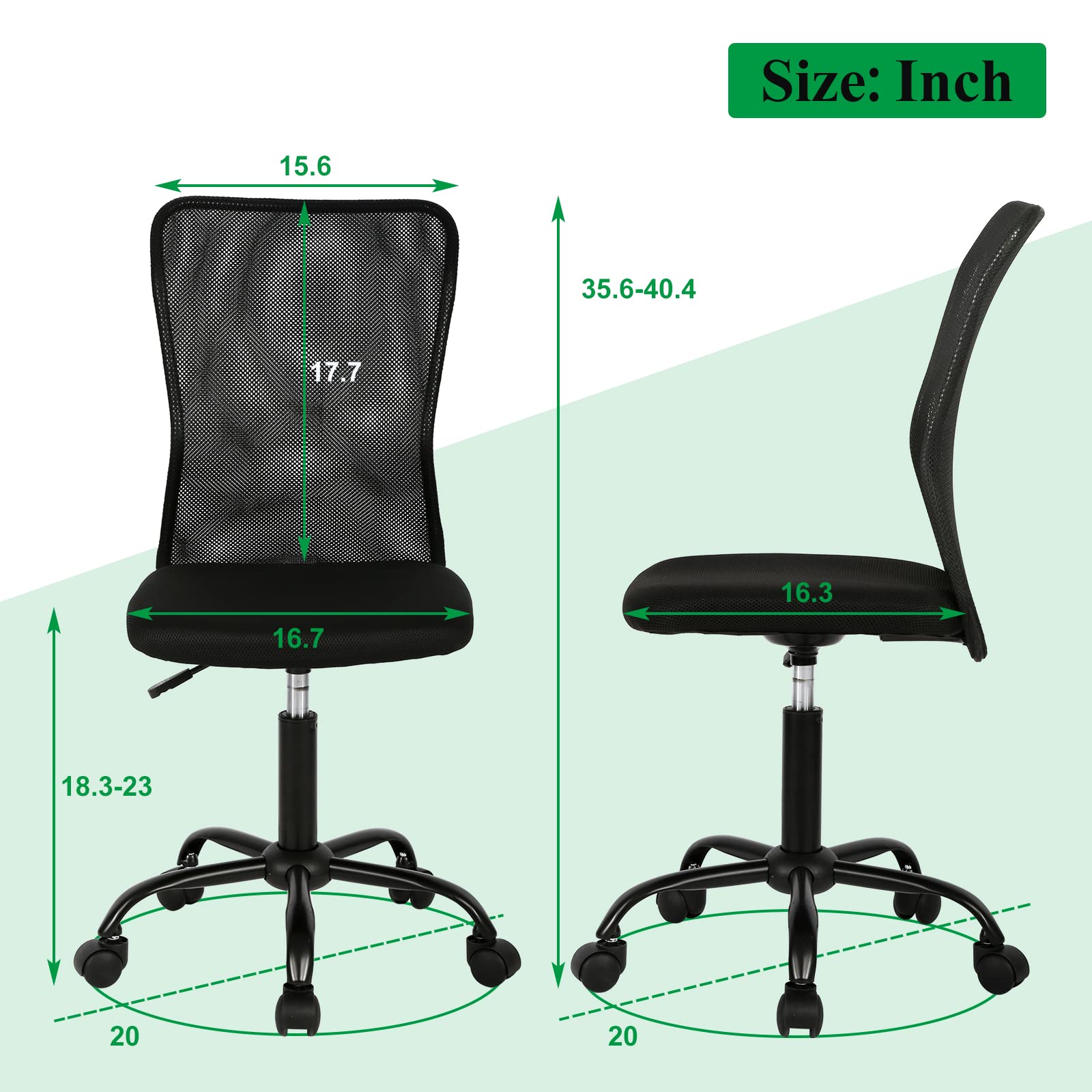 Ergonomic Office Chair with Lumbar Support - Breathable Mesh Back, Adjustable Height & Swivel - Modern Executive Mid Back Rolling Computer Task Chair for Men & Women, Black - Perfect for Home Office, Gaming & Workspaces