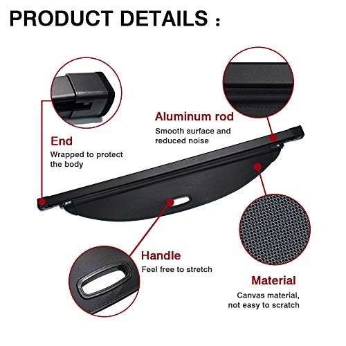 2015-2018 Hyundai Santa Fe Sport Retractable Cargo Cover - Black Trunk Shade Protector for Luggage & Storage (Fits 2015-2017 Models, Not for 2013-2014) | Perfect for Road Trips & Grocery Hauling