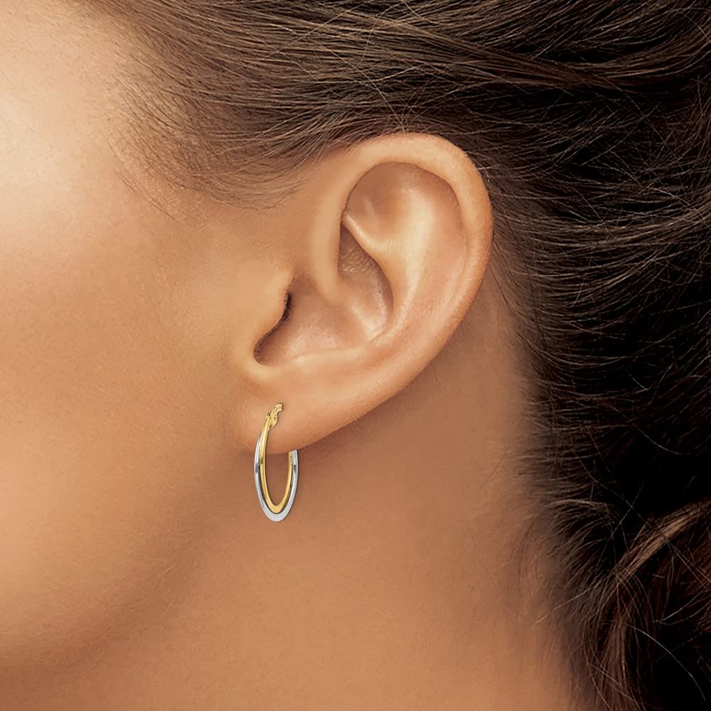 14K Gold Two Tone White and Yellow Gold Round Hoop Earrings for Women - Elegant Everyday Jewelry for Work, Date Night & Special Occasions