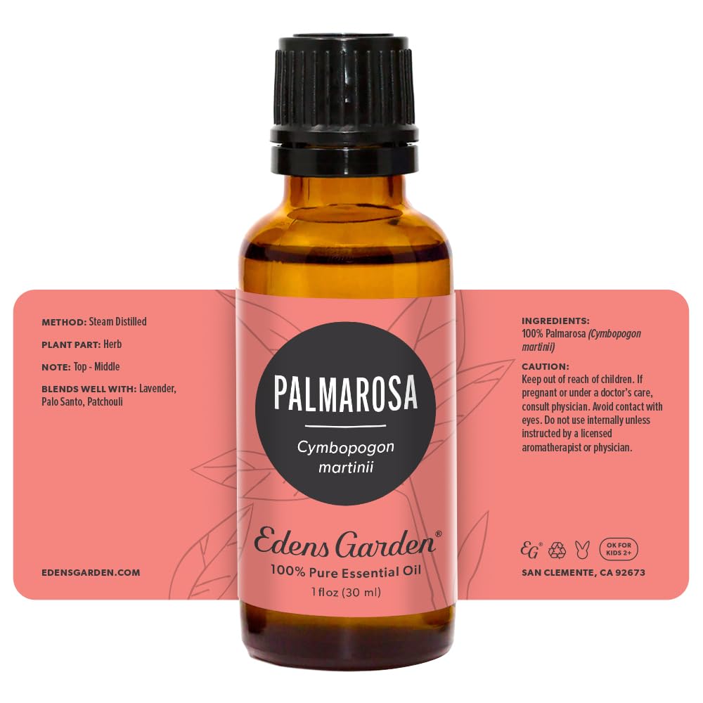 Edens Garden 100% Pure Palmarosa Essential Oil - Premium Grade, Undiluted, Natural Therapeutic Aromatherapy Oil for Diffusers, Skin Care, Candles & Laundry | 30ml (1 fl oz) | Perfect for Relaxation, Stress Relief & Home Fragrance
