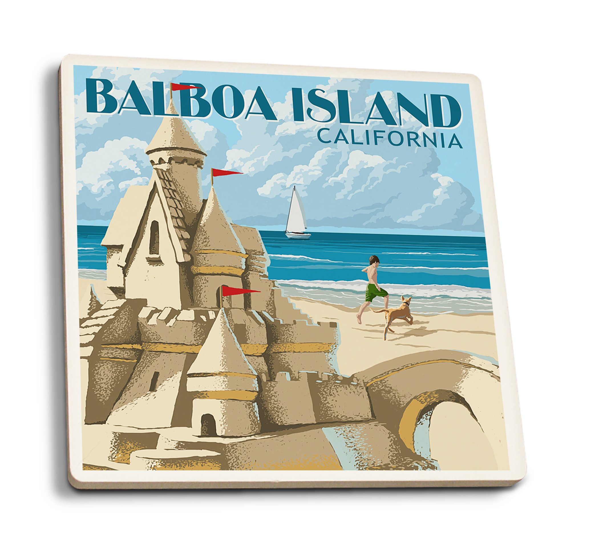 Absorbent Ceramic Coasters Set of 4 - Balboa Island Sandcastle Design with Cork Backing - Perfect for Kitchen, Dining Table, and Home Decor - Ideal for Protecting Surfaces from Drink Stains