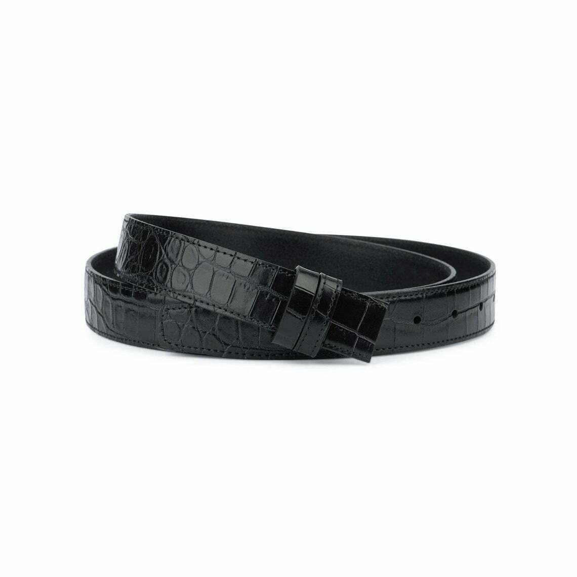 Premium Black Crocodile Embossed Leather Belt for Men - 1 1/8 Inch Thin Dress Belt | Perfect for Dunhill Style & Formal Occasions
