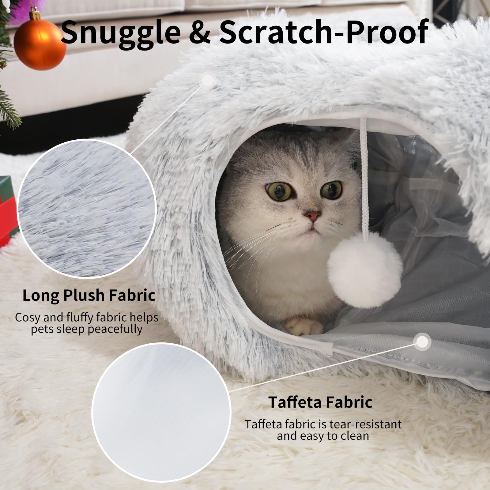 Washable Cat Tunnel Bed with Collapsible Donut Design - Indoor Cat Cave Toy for Medium & Large Cats - Peekaboo Hideaway & Play Tunnel - Perfect for Playtime, Napping & Stress Relief (Gray)