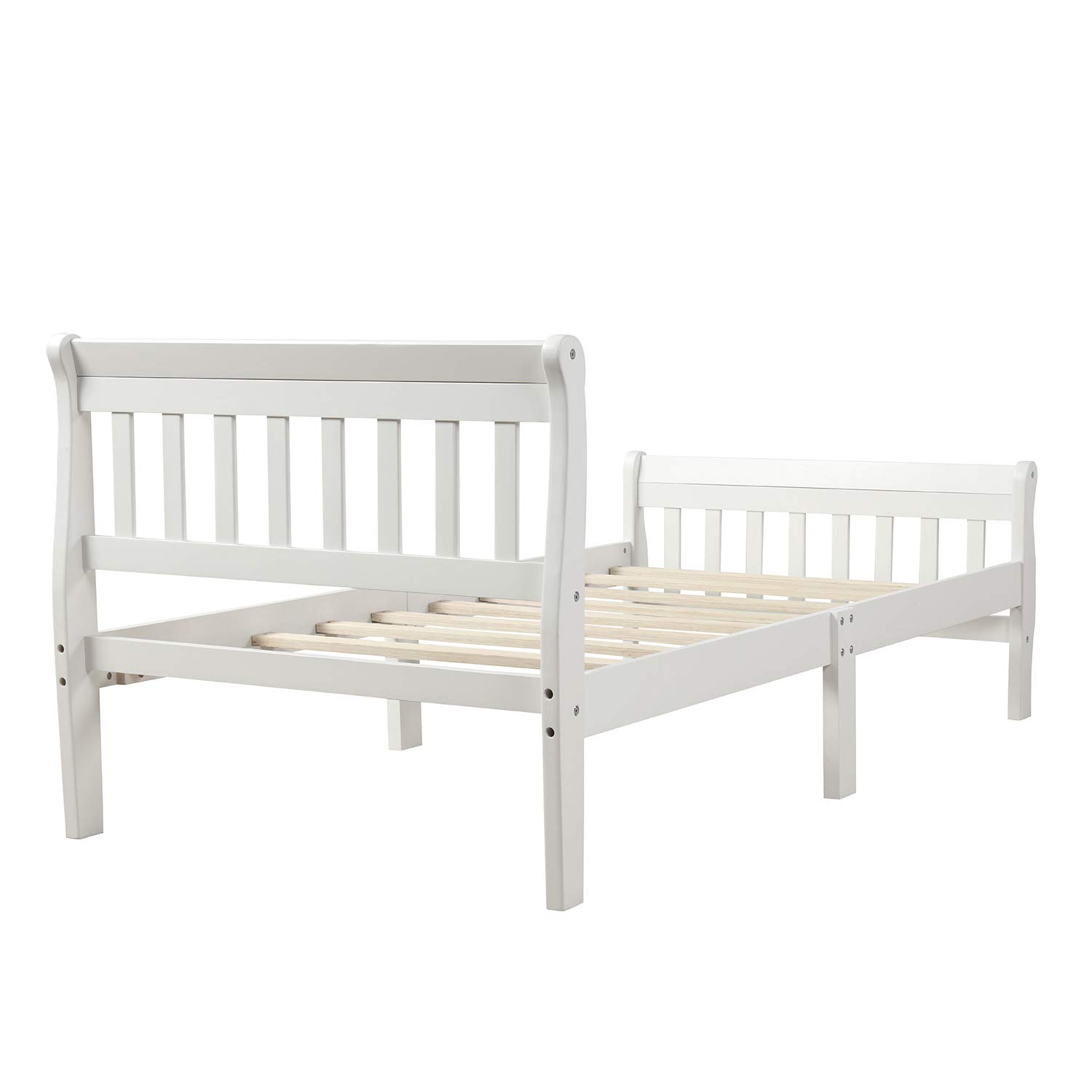 SOFTSEA Twin Size Wooden Platform Bed Frame with Headboard & Footboard - Sturdy Wood Slat Support - White - Perfect for Kids' Rooms, Guest Bedrooms & Small Spaces