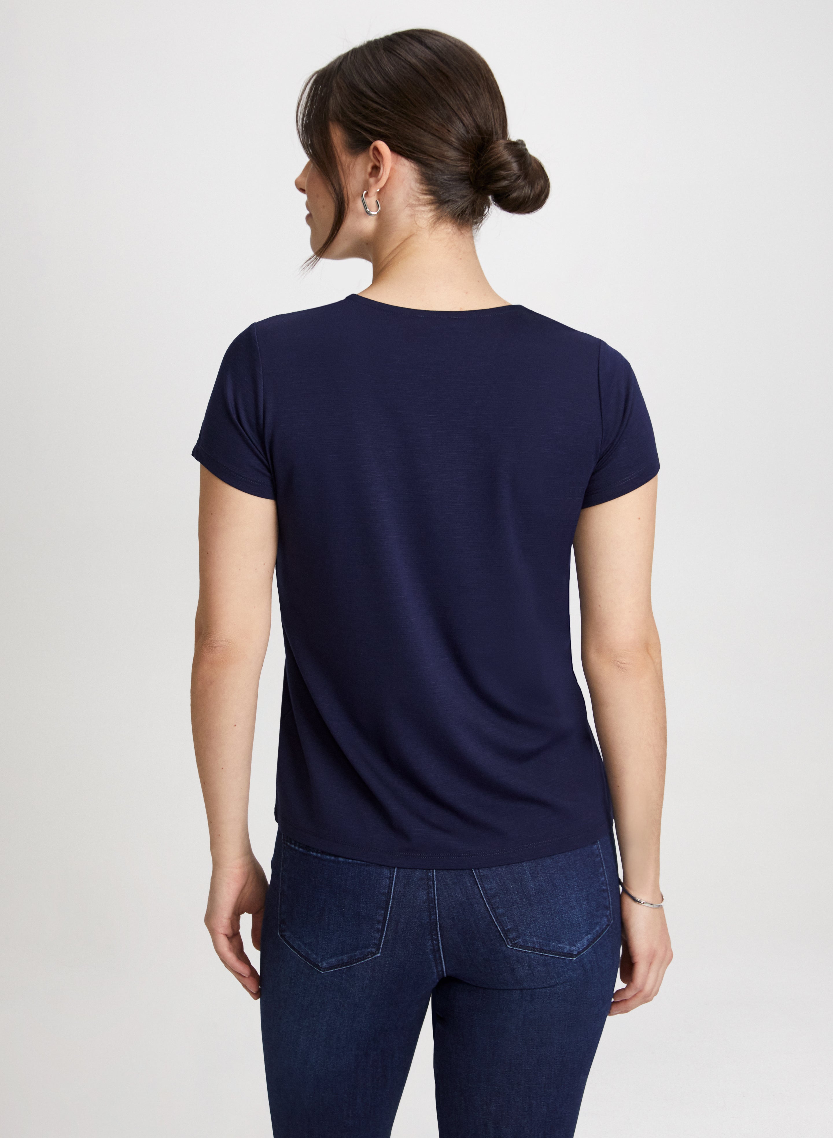 Stylish Decorative Button T-Shirt for Women - Trendy Casual Top with Unique Button Details - Perfect for Everyday Wear, Office Outfits & Weekend Looks