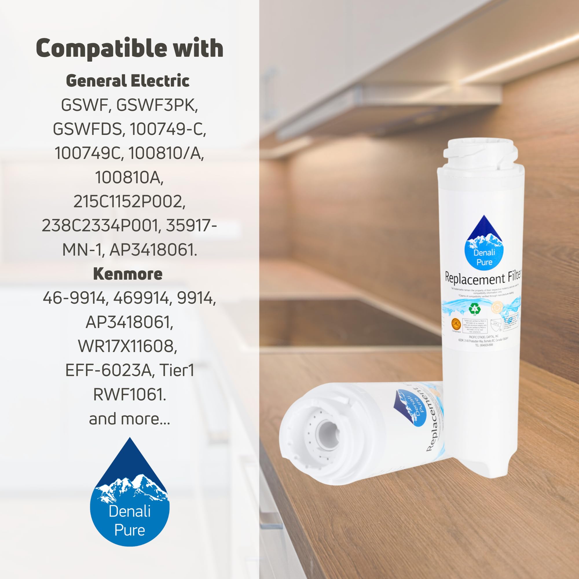 GE Refrigerator Water Filter Replacement PFCS1PJXASS - Compatible with GSWF Fridge Filter Cartridge | Clean Drinking Water for Home & Office Use