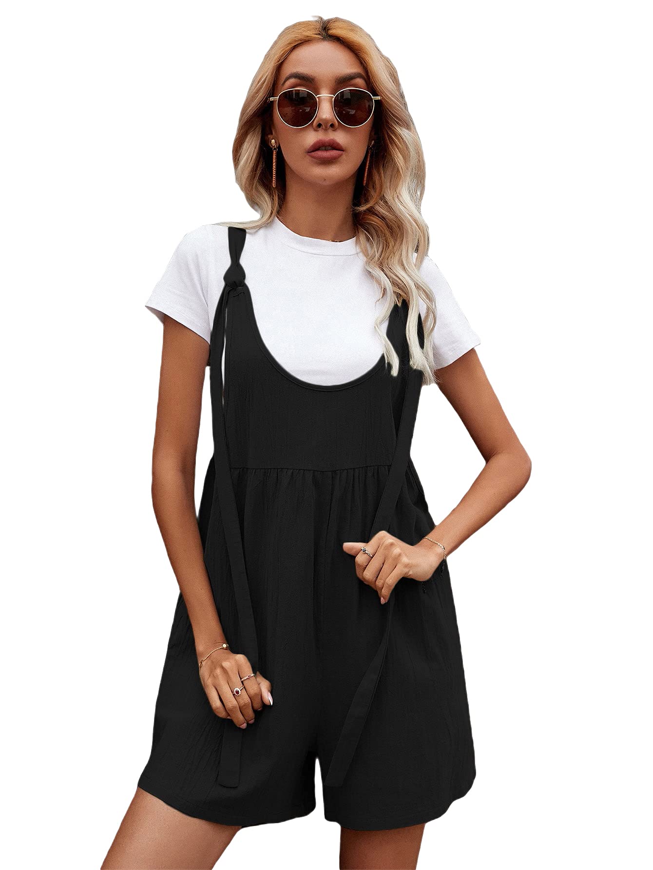 Stylish Women's Straps Self-Tie Jumpsuit Short Romper with Pockets - Trendy Summer Outfit for Beach, Party & Casual Wear
