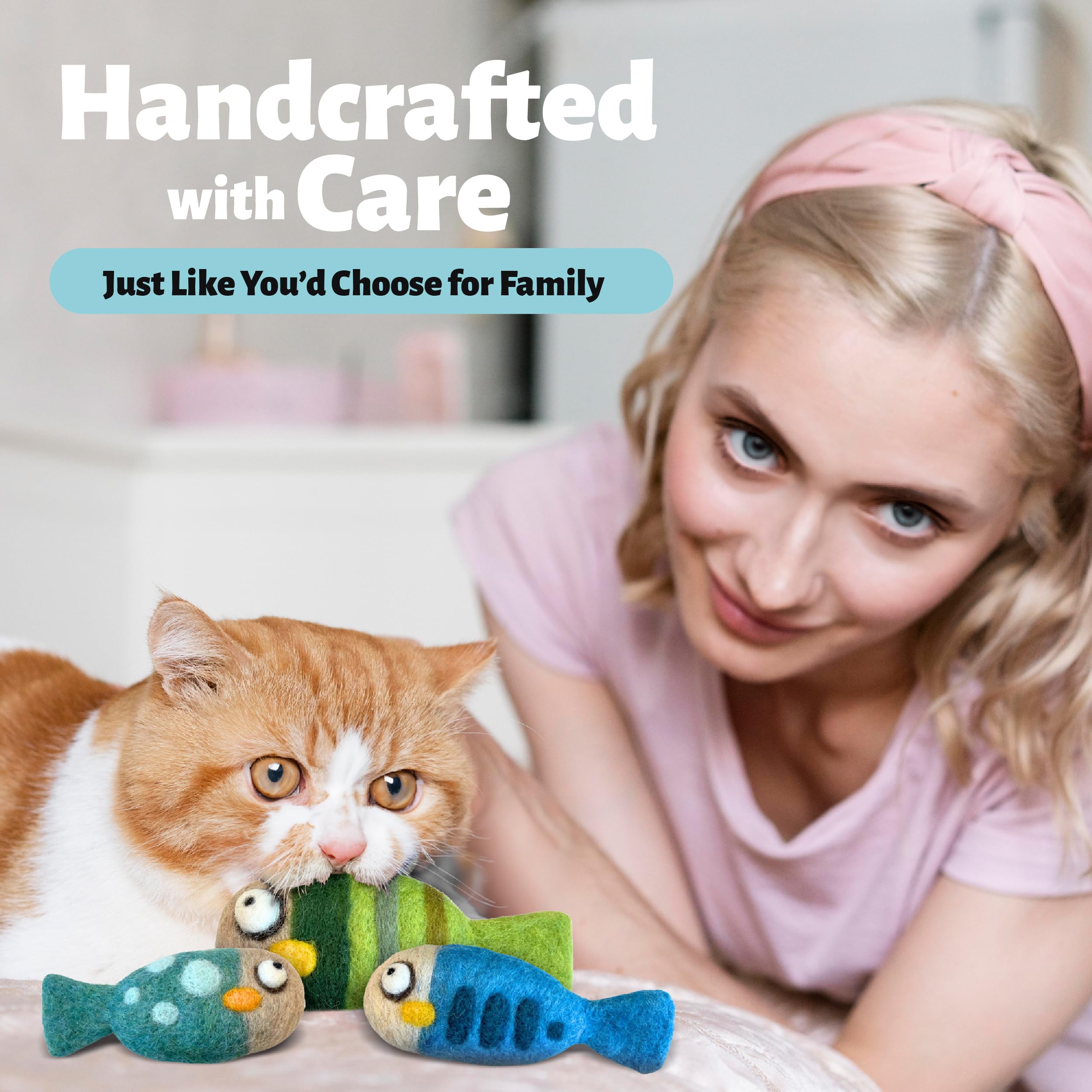 Woolbuddy Cat Toys - 3-Piece Interactive Fish Set for Indoor Cats, No Catnip Needed, Soft & Safe for Teeth & Paws, Kitten Enrichment Toys - Perfect for Playtime, Training & Boredom Relief