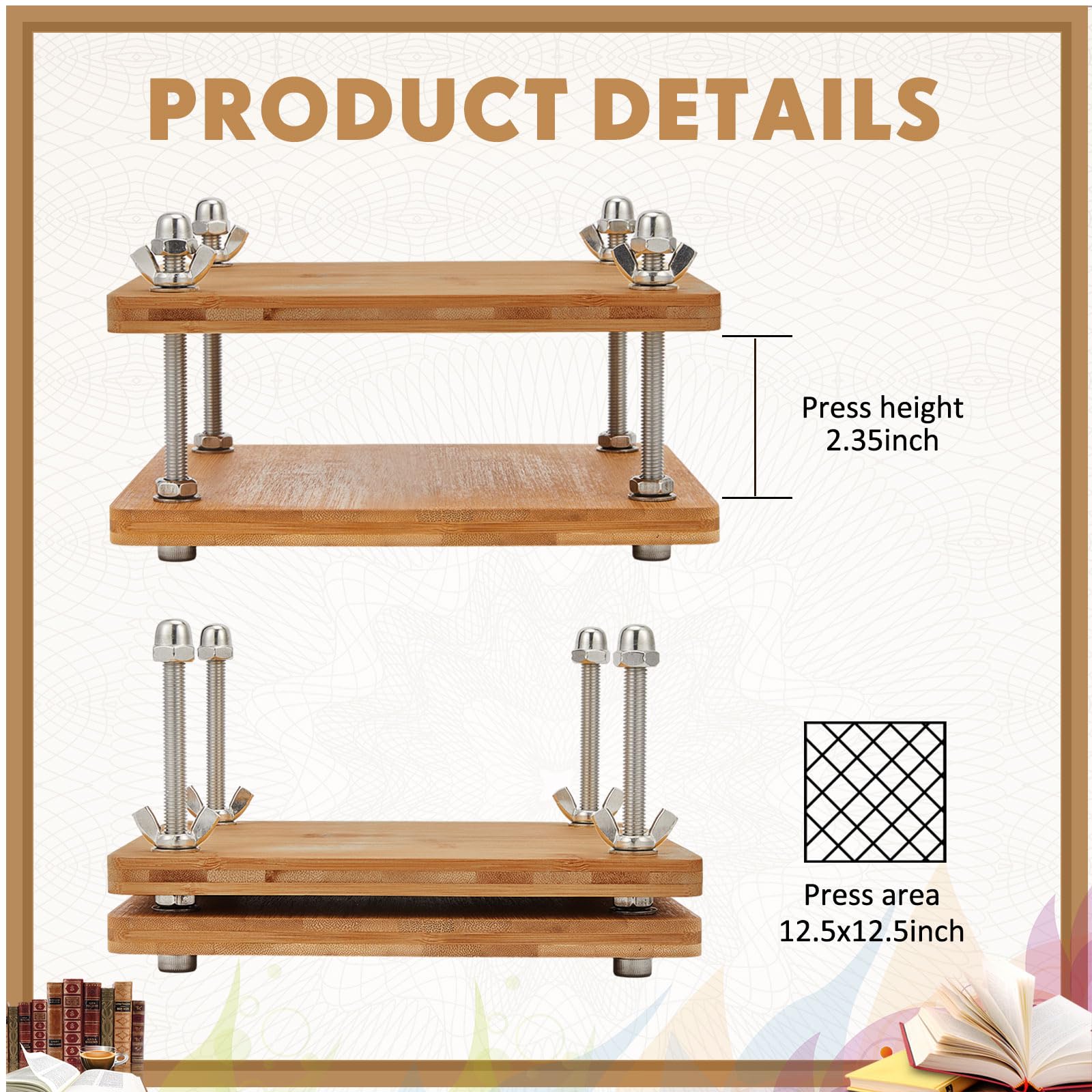 Premium Wooden & Bamboo Book Press Board - 15 x 15 Inch Handmade Bookbinding Press Machine for DIY Paper Craft, Scrapbooking & Journal Making - Perfect for Book Restoration, Art Projects & Stationery Workshops