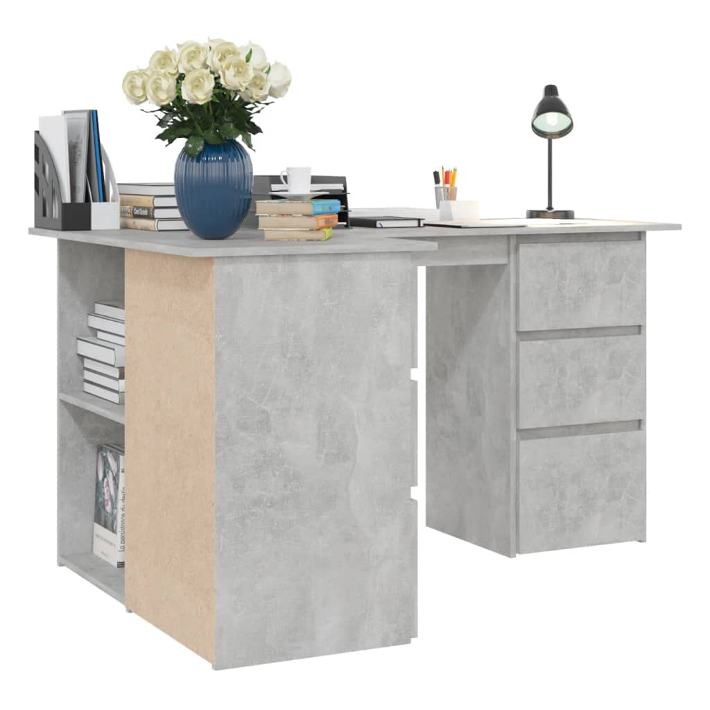 Modern Corner Computer Desk with 4 Drawers & Storage Shelves - 57.1