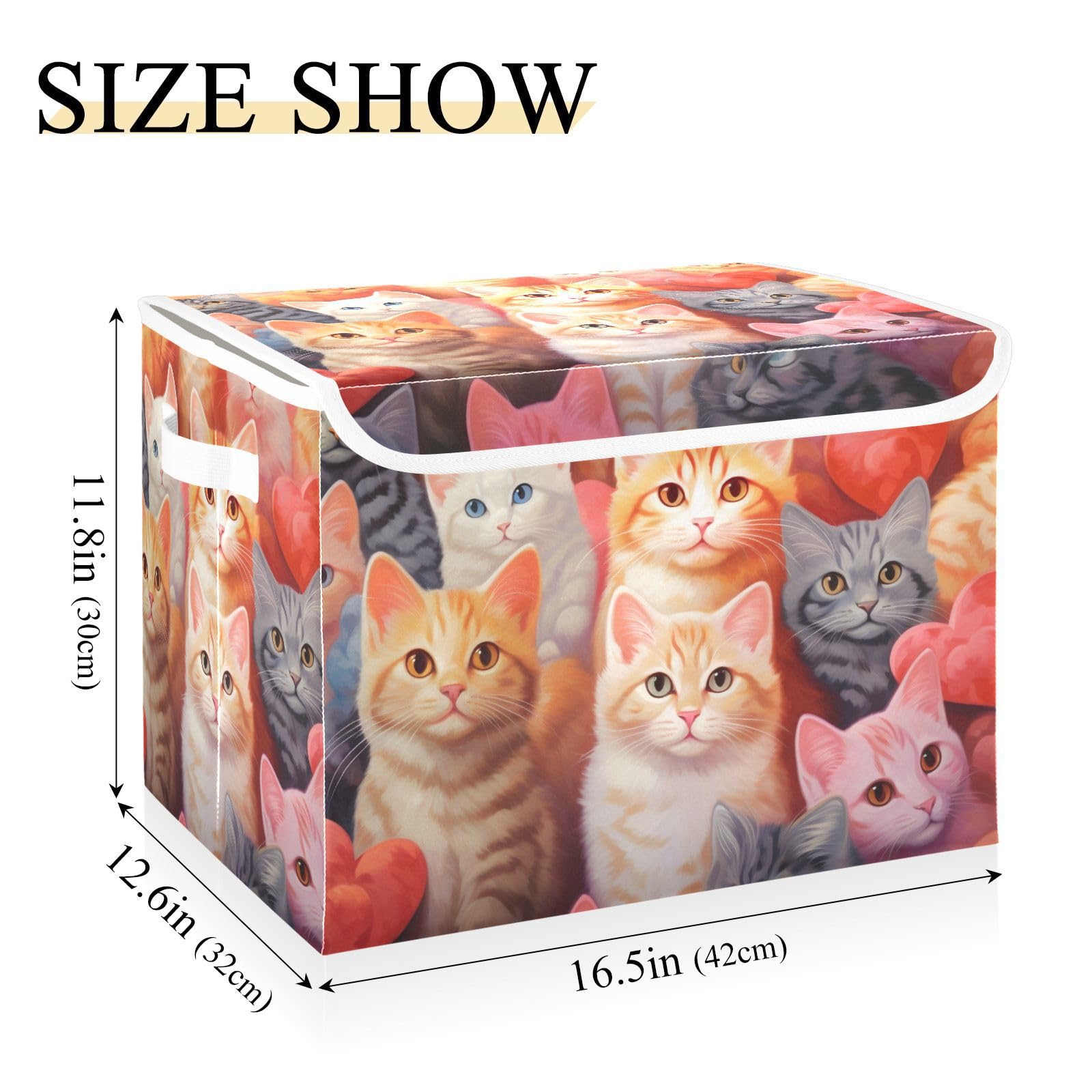 Collapsible Storage Bins with Lids - Flower Cat Pattern Organizer for Clothes & Home