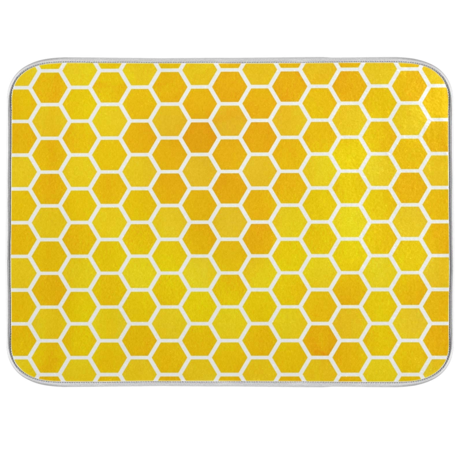 Hexagon Honeycomb Dish Drying Mat - 18x16 Inch Absorbent Microfiber Kitchen Counter Pad | Non-Slip Reversible Bottle & Dish Drainer Mat in Yellow & Orange Gradient | Perfect for Drying Dishes, Utensils & Glassware