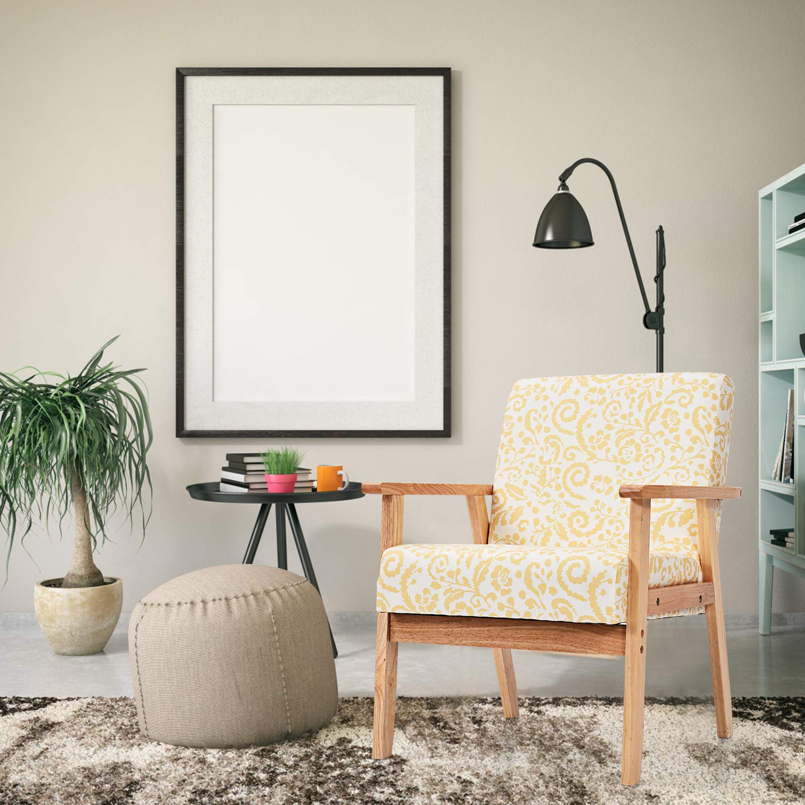 Powerstone Modern Fabric Accent Chair with Wooden Legs - Yellow for Living Room & Office
