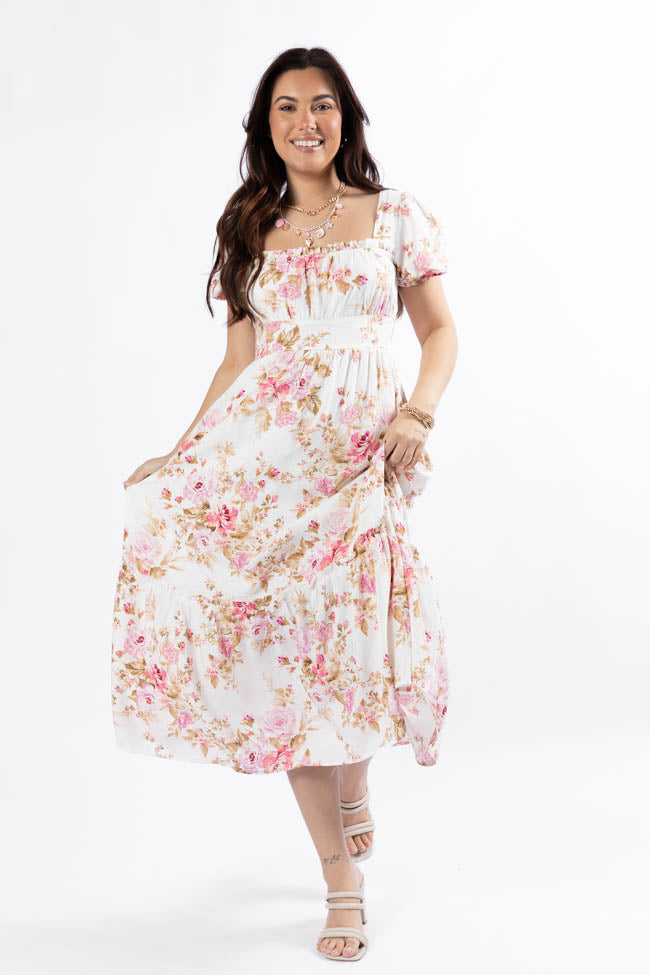 Small Town Smoke Show Pink Multi Floral Midi Dress - Women's Vintage Floral Summer Dress for Casual Wear, Date Night & Outdoor Events