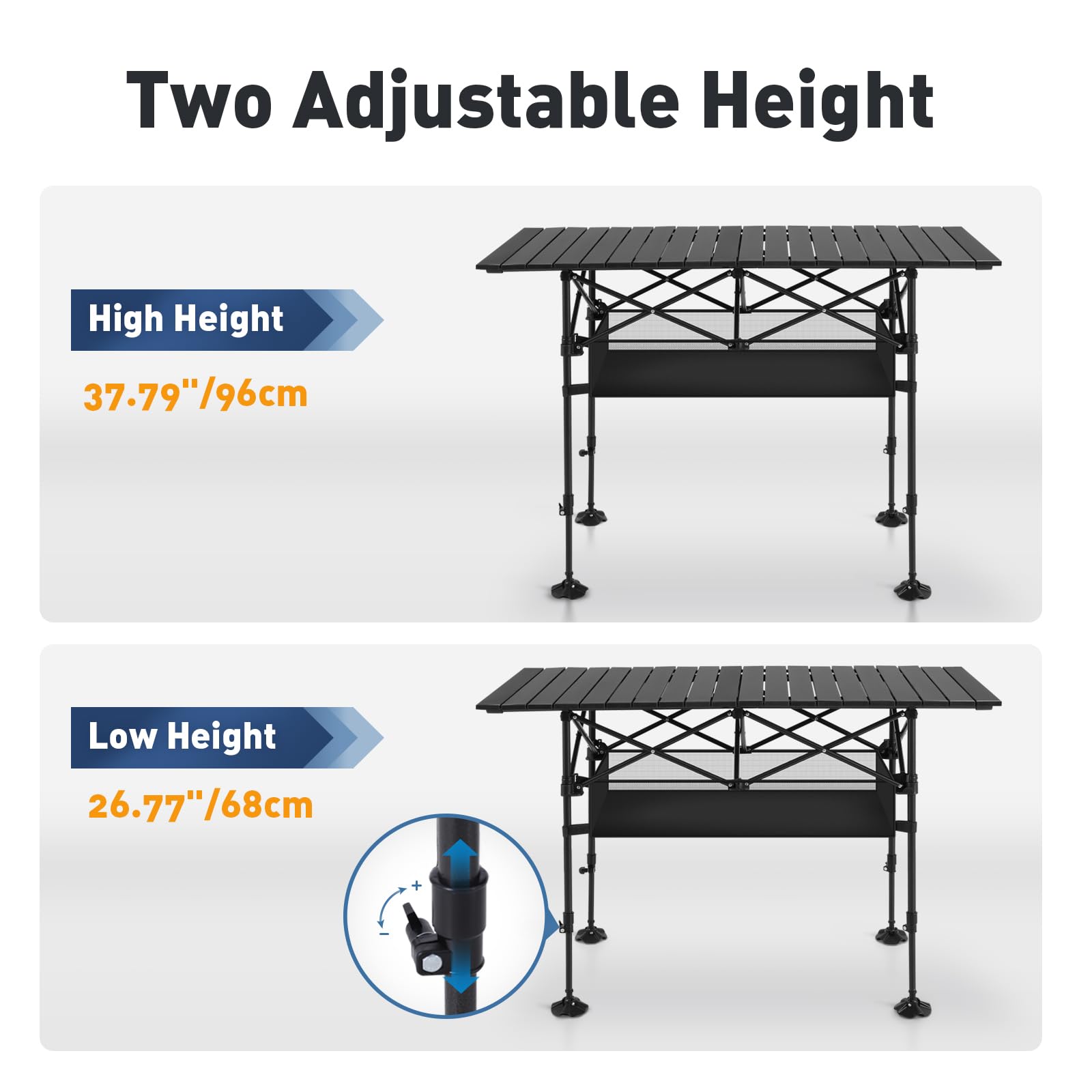 ALPHA CAMP Adjustable Height Folding Camping Table - Portable Roll-up Outdoor Picnic Table with Storage Bag - Lightweight Aluminum for Backyard, Beach, BBQ & Indoor Use - Perfect for Camping, Tailgating and Outdoor Adventures