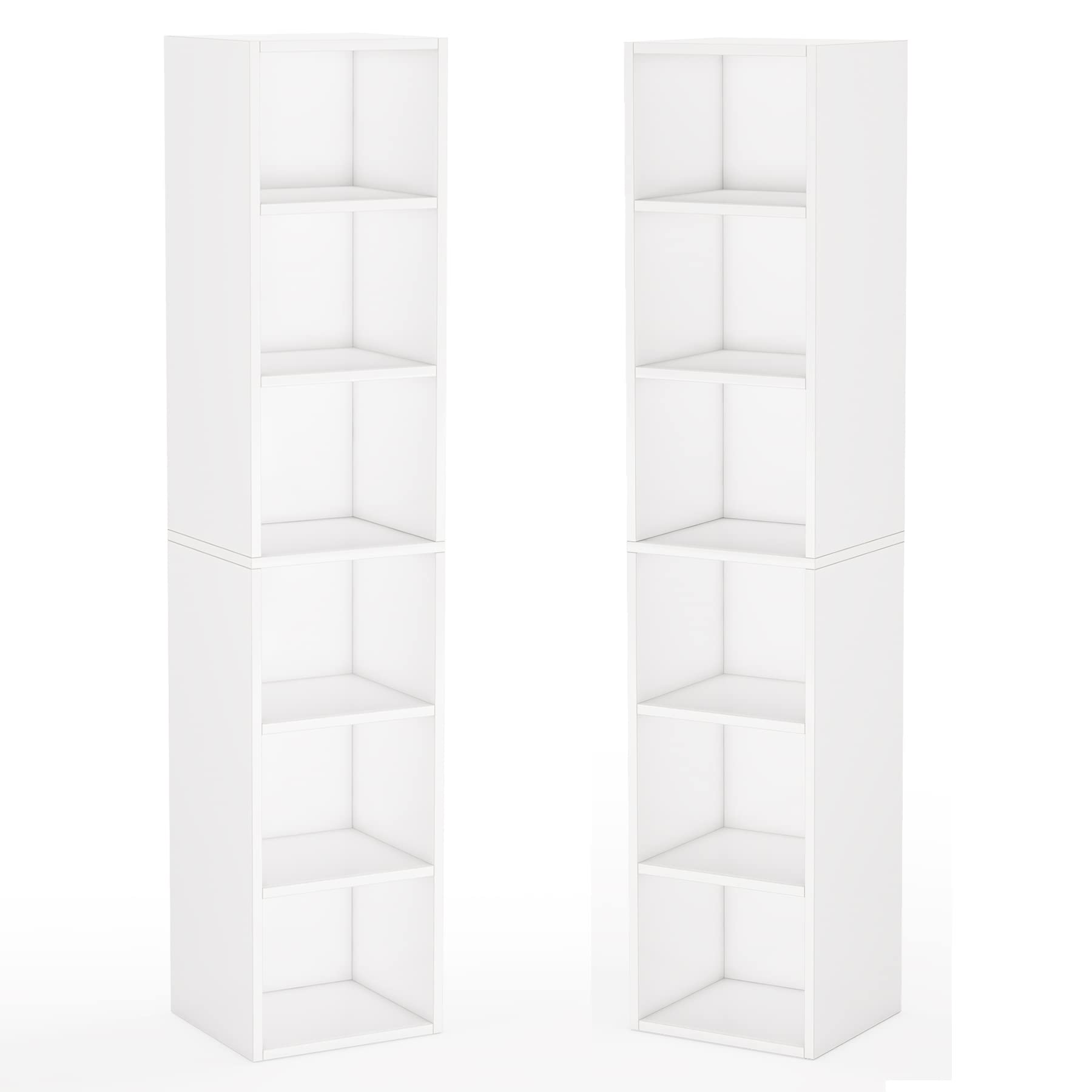 Tribesigns 70.9 Inch Tall Narrow Bookcase Set of 2, Modern White Corner Book Shelf with Storage, 6 Tier Cube Display Shelves for Home Office, Living Room & Bedroom - Space Saving Bookshelf for Small Spaces