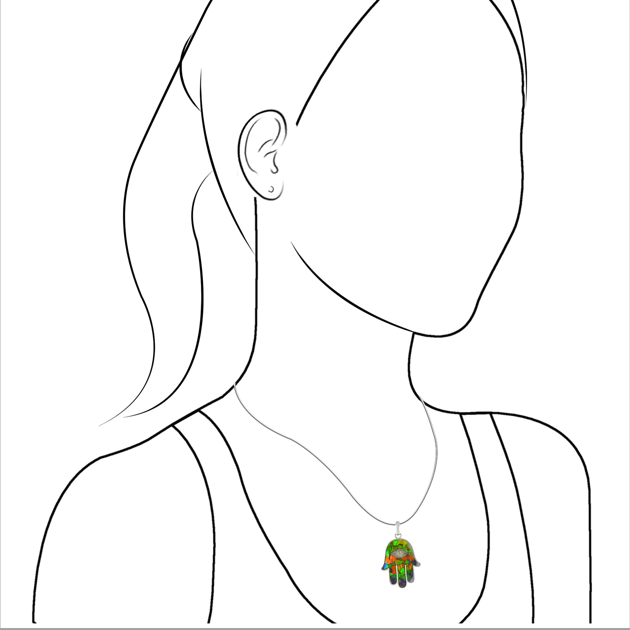 Starborn Ammolite Hamsa Hand Pendant Necklace in Sterling Silver 925 - Protection Jewelry for Women, Gift for Her, Spiritual & Healing Jewelry for Everyday Wear