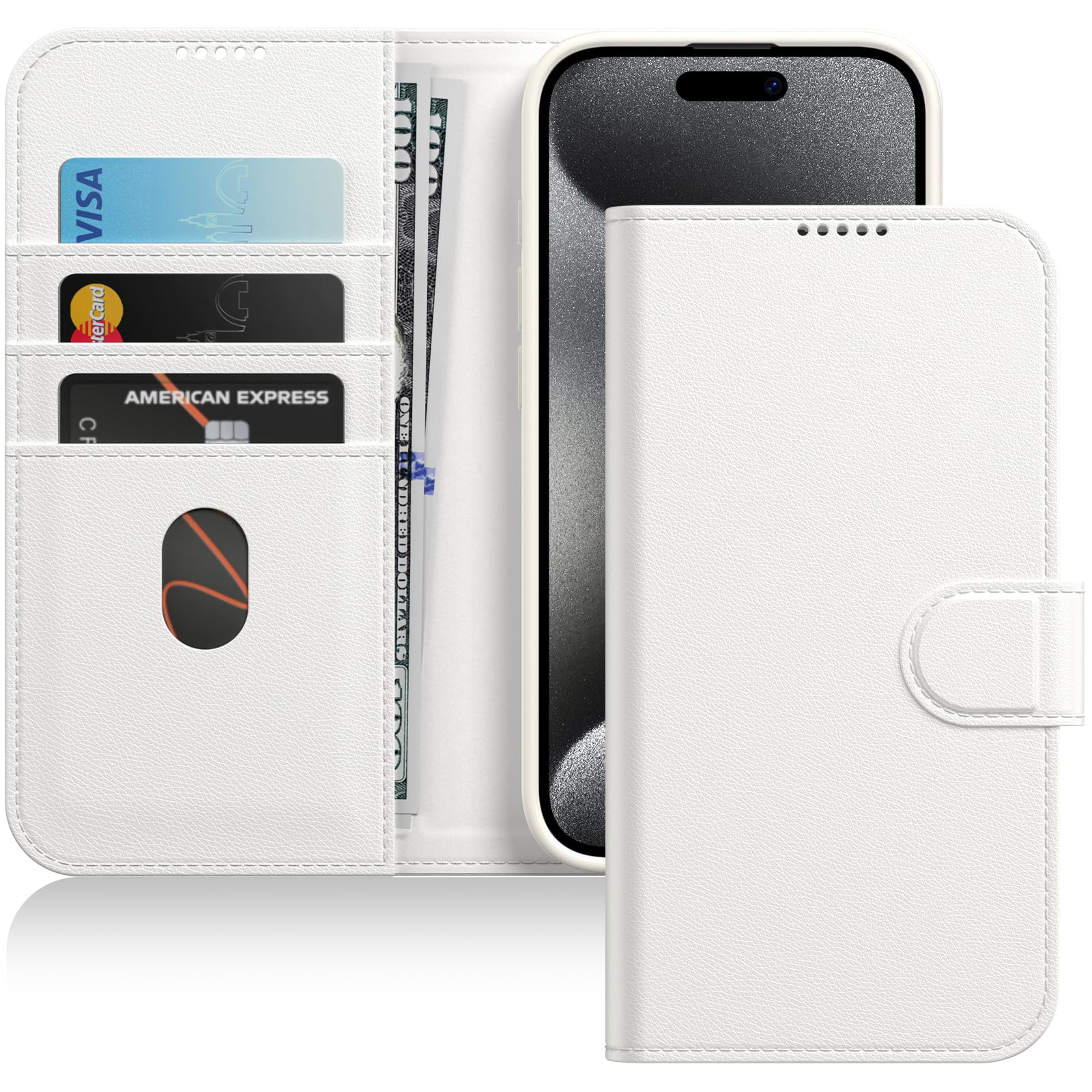 JETech Magnetic Wallet Case for iPhone 15 Pro Max 6.7-Inch - Shockproof PU Leather Flip Cover with Card Holder, Stand Feature & Full Camera Protection (White Titanium) | Perfect for Business, Travel & Everyday Use