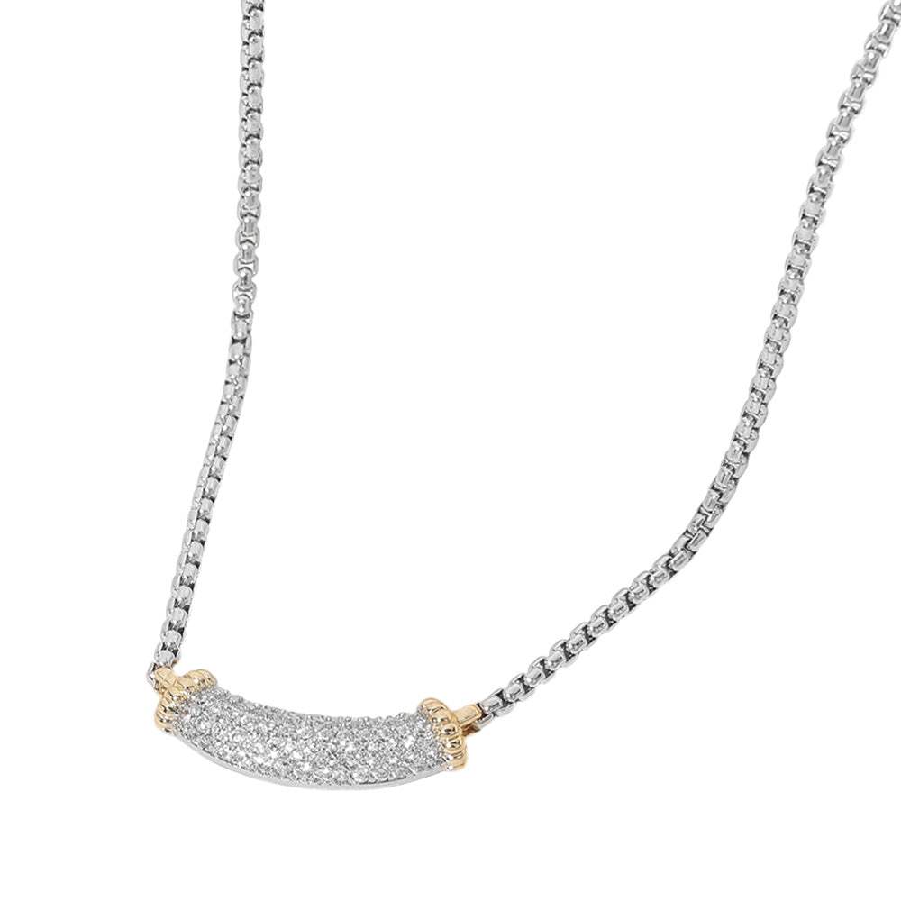 14K Gold Plated Two Tone CZ Paved Bar Pointed Necklace for Women - Elegant Layering Jewelry for Party, Wedding & Everyday Wear