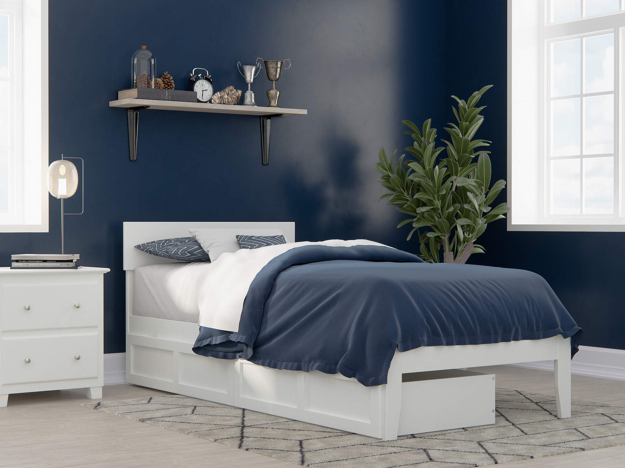AFI White Twin XL Boston Bed Frame with Underbed Storage Drawers - Space-Saving Bedroom Furniture for Small Apartments & Dorm Rooms