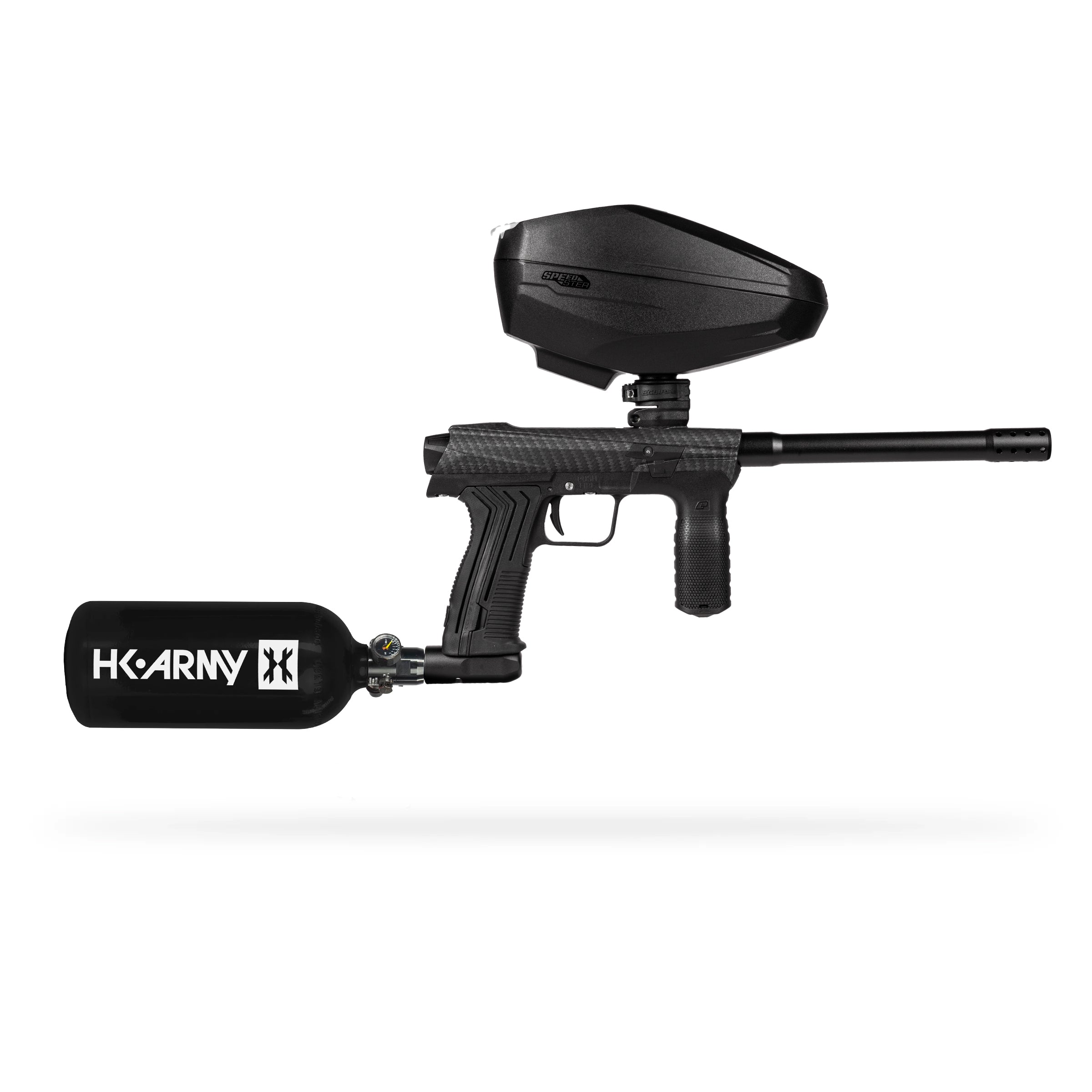 HK EMEK Marker Package - Carbon Fiber Paintball Gun with Speedster Loader & 48ci HPA Tank for Competitive Play and Outdoor Sports