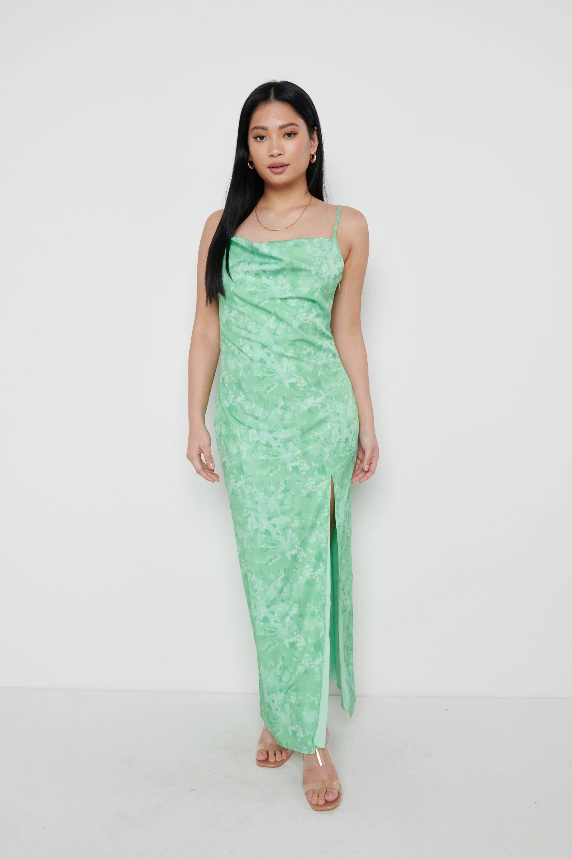 Keisha Midaxi Dress for Women - Flowy Green Maxi Dress with Long Sleeves & Side Slits | Perfect for Summer Beach, Vacation, and Casual Outings