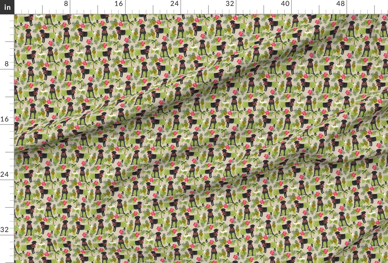 Black Lab Tropical Hawaii Islands Dog Breed Tan Labrador Retriever Printed Minky Fabric by The Yard - Soft Plush Material for Sewing Baby Blankets, Quilt Backing & DIY Crafts - Perfect for Nursery Decor, Pet Accessories & Home Textile Projects