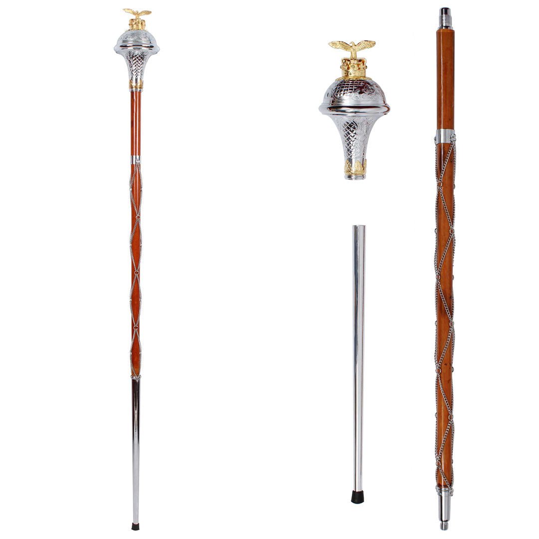Drum Major Mace Stave with Embossed Eagle Head - Gold Chrome Finish, 3-Piece Marching Band Equipment for Parades & Ceremonies