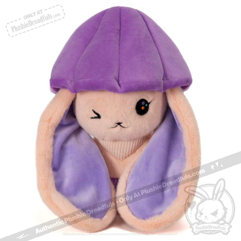 Plushie Dreadfuls Mushroom Rabbit Stuffed Animal with Lilac Bonnet - Soft Cute Bunny Plush Toy for Kids, Gift for Girls, Nursery Decor, Birthday Present