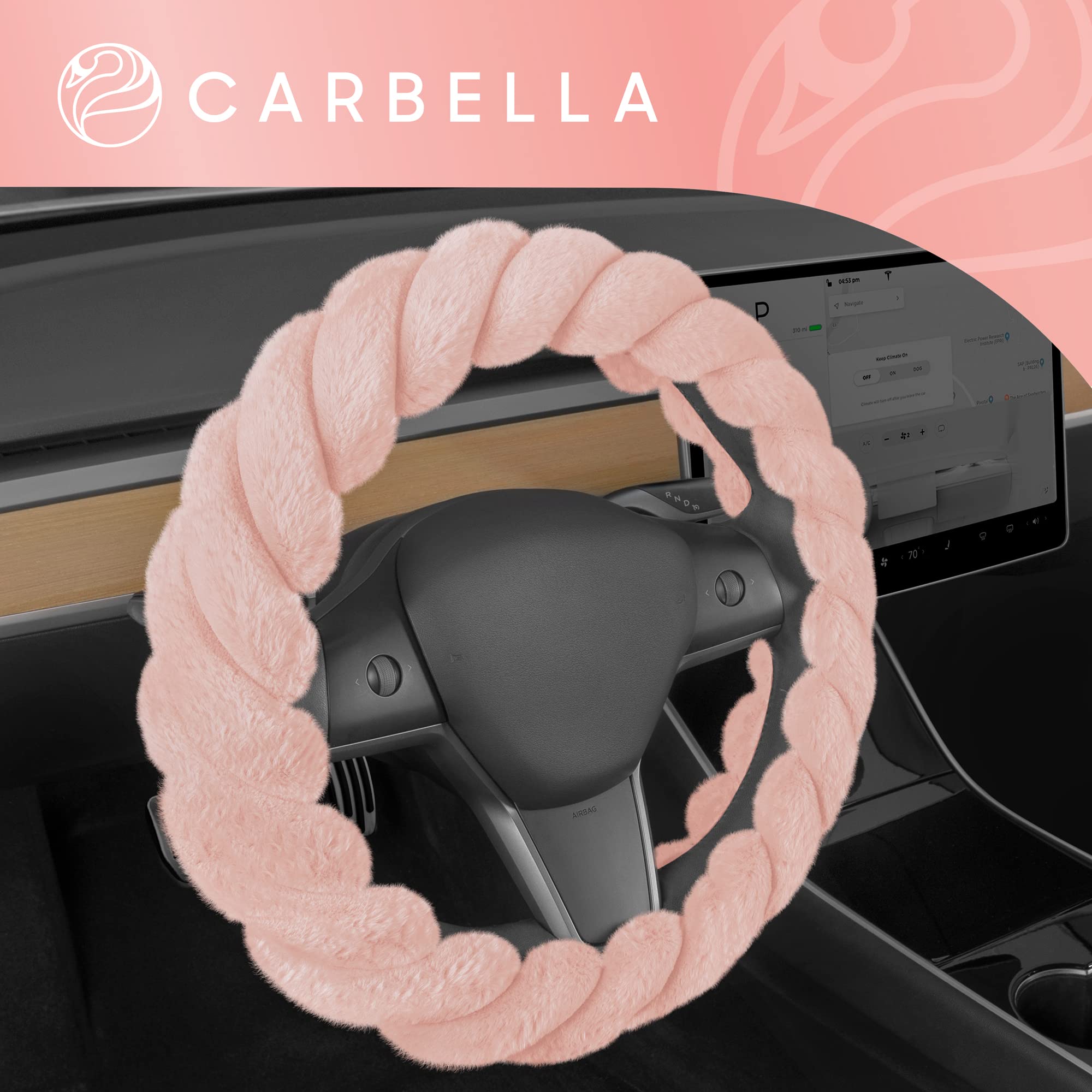 **Soft Pink Faux Fur Steering Wheel Cover - 15 Inch Universal Fit for Most Cars, Fluffy & Cozy Car Accessories for Women - Perfect for Winter Driving & Stylish Interior Upgrade**