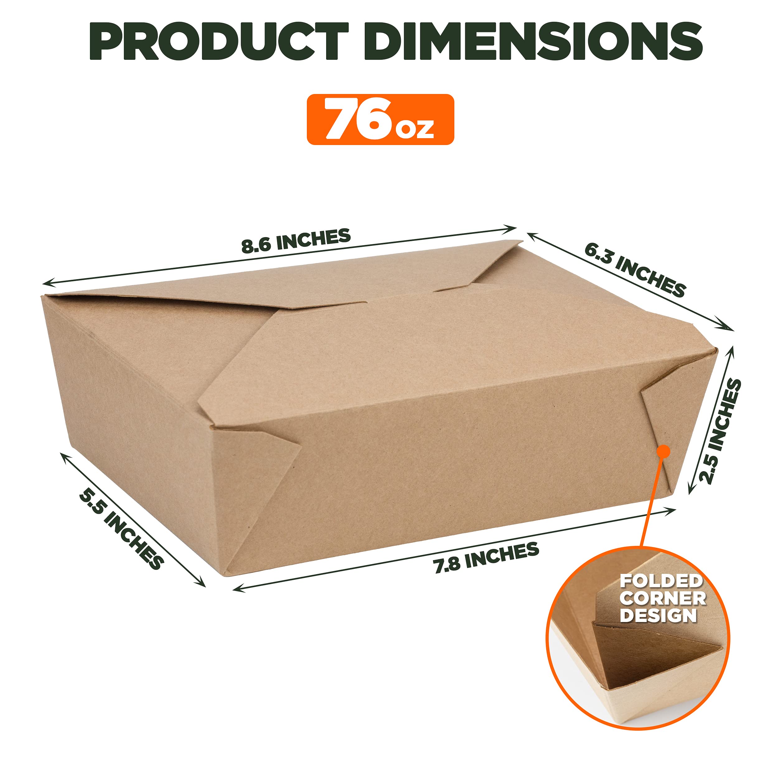 200 Pack 76 oz Disposable Kraft Paper Takeout Containers - Microwave Safe, Leakproof & Greaseproof Food Storage Boxes for Restaurants, Catering & Meal Prep | Perfect for Takeout, Leftovers & Food Delivery Services