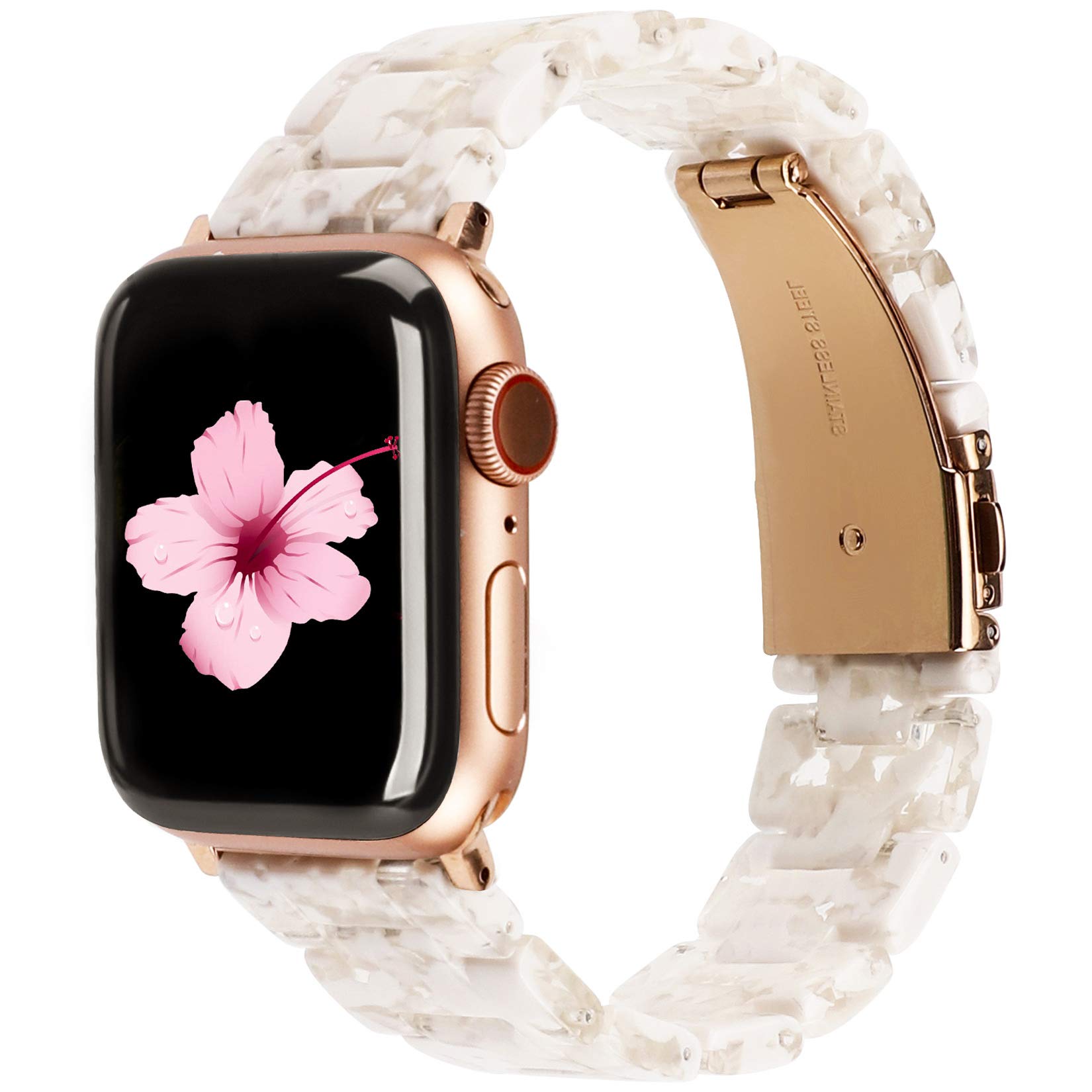 Lightweight Resin Apple Watch Band Compatible with Series 10/9/8/7/6/5/4/3/2/1/SE - 38/40/41/42mm Women's Wrist Strap Bracelet (White) | Perfect for Workouts, Office & Everyday Wear