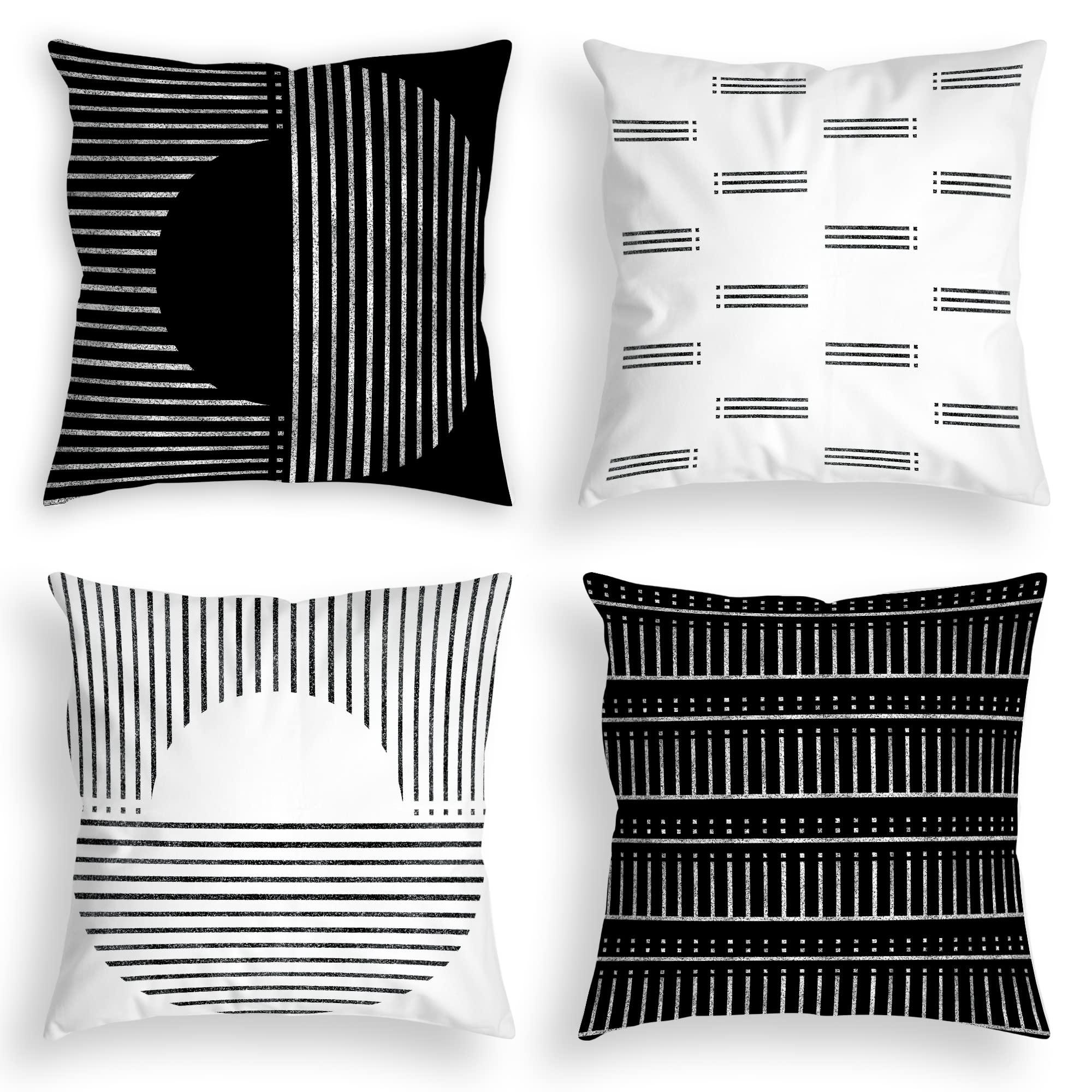 Boho Geometric Throw Pillow Covers Set of 4 - 18x18 Inch Black & White Abstract Decorative Pillowcases for Sofa, Bed & Living Room - Modern Home Decor Accent for Bohemian & Contemporary Interiors