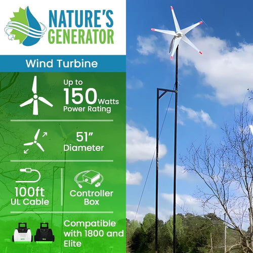 Nature's Generator Wind Turbine Kit - Portable Renewable Energy System for Home, RV & Off-Grid Power | Solar & Wind Hybrid Charging for Emergency Backup & Outdoor Adventures