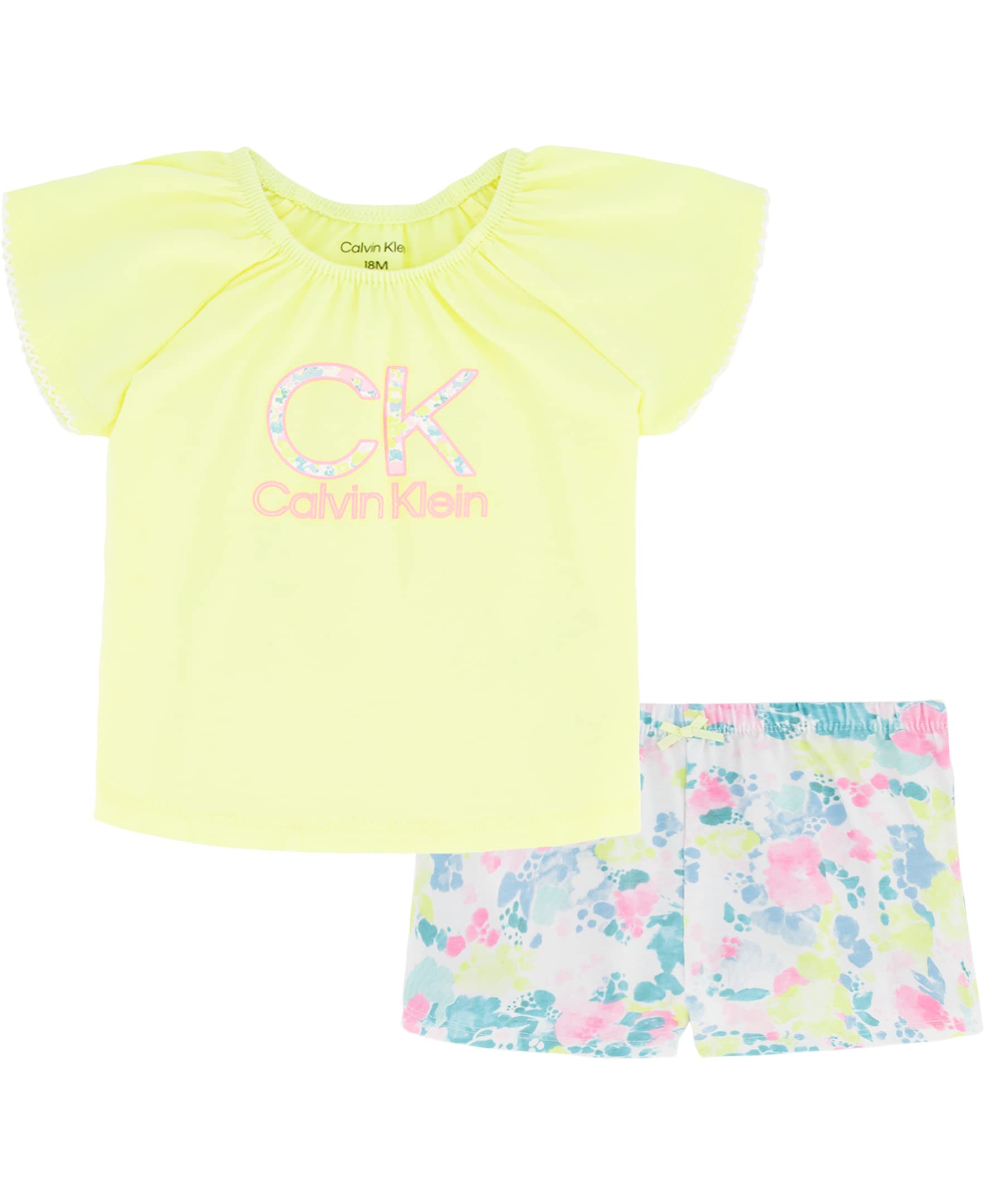Calvin Klein Baby Girls 2-Piece Shorts Set | Soft Cotton Summer Outfit for Toddlers | Perfect for Playdates, Beach Trips & Family Outings