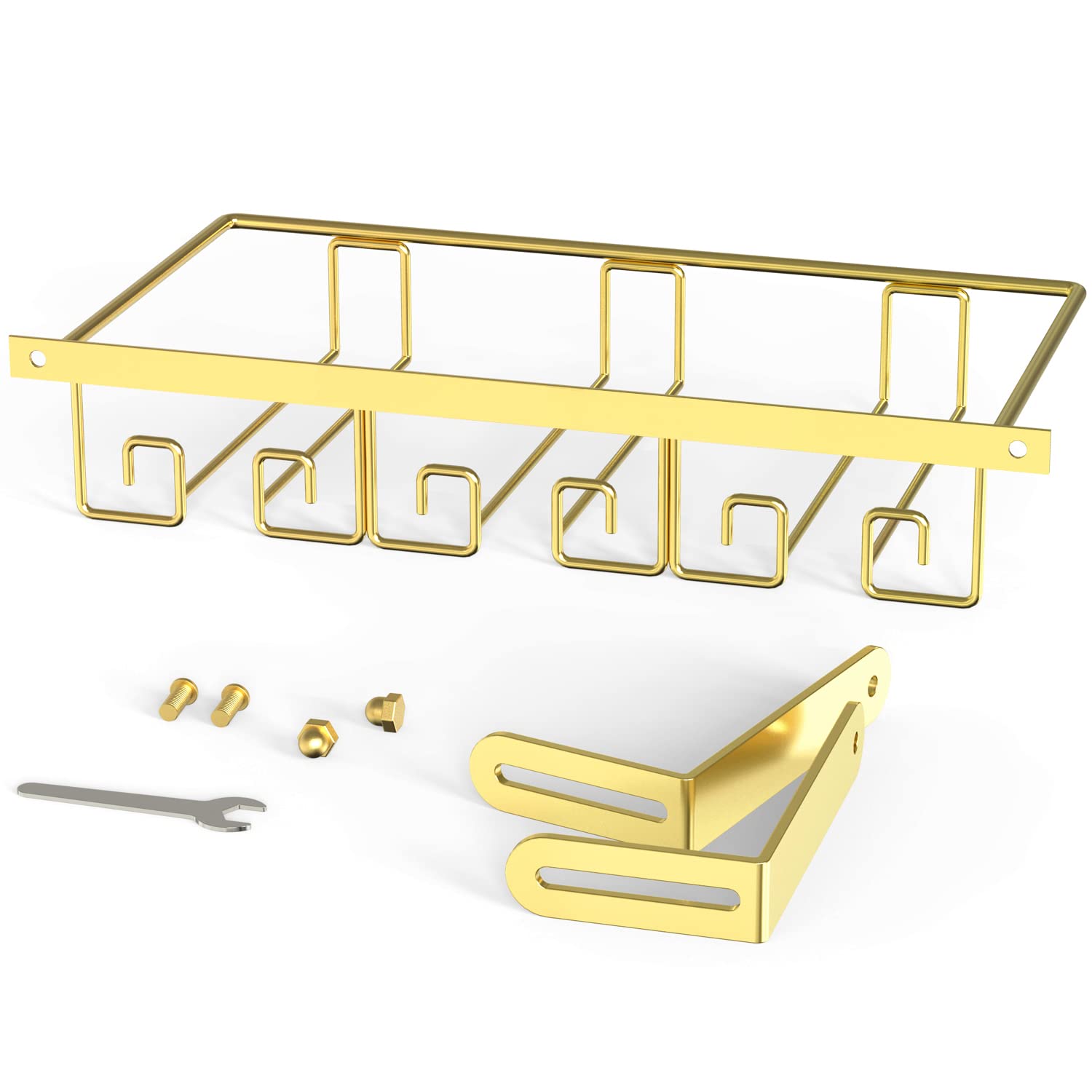 Gold Under Cabinet Wine Glass Rack - Stemware Holder for Kitchen Shelves & Bars - Space-Saving Wine Glass Hanger for Organized Storage & Easy Access