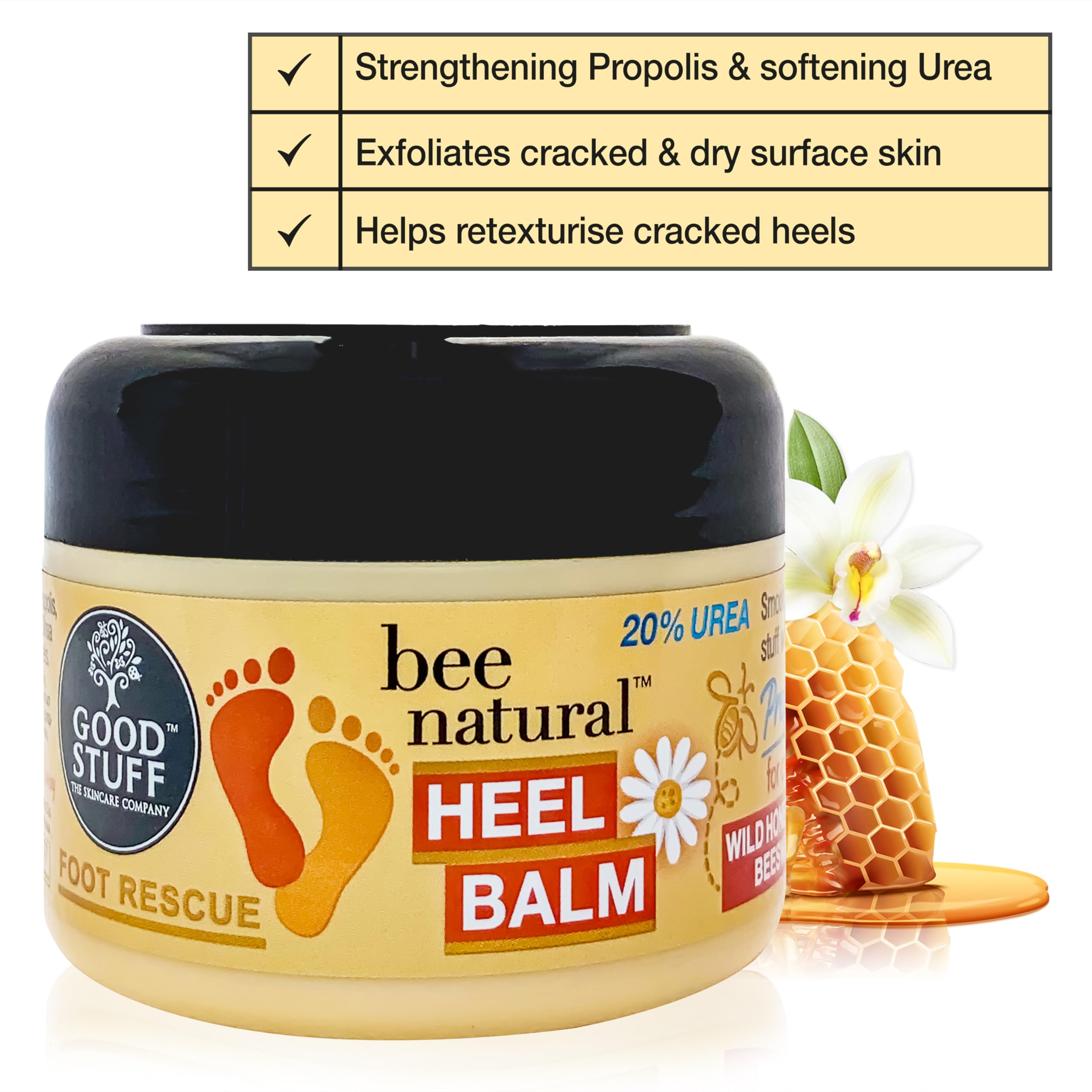 Good Stuff Bee Natural Cracked Heel Repair Balm with 20% Urea - Intensive Moisturizing Foot Cream for Dry Cracked Feet - Heals Rough Skin & Restores Healthy Feet - Perfect for Daily Foot Care & Cracked Heel Treatment